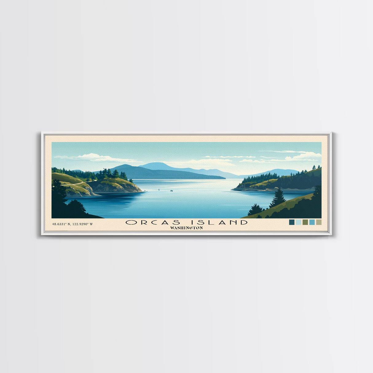 Orcas Island, Washington Panoramic Beach Print, Vacation Gift, Washington Wall Art, Framed Canvas Print, Framed Beach Painting