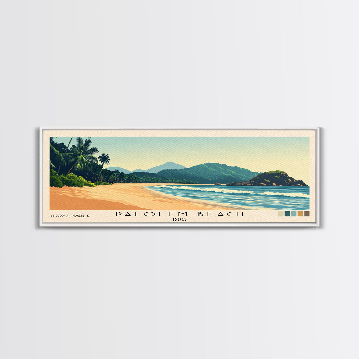 Palolem Beach, India Panoramic Beach Print, Vacation Gift, India Wall Art, Beach Painting, Beach Decor, Beach Painting