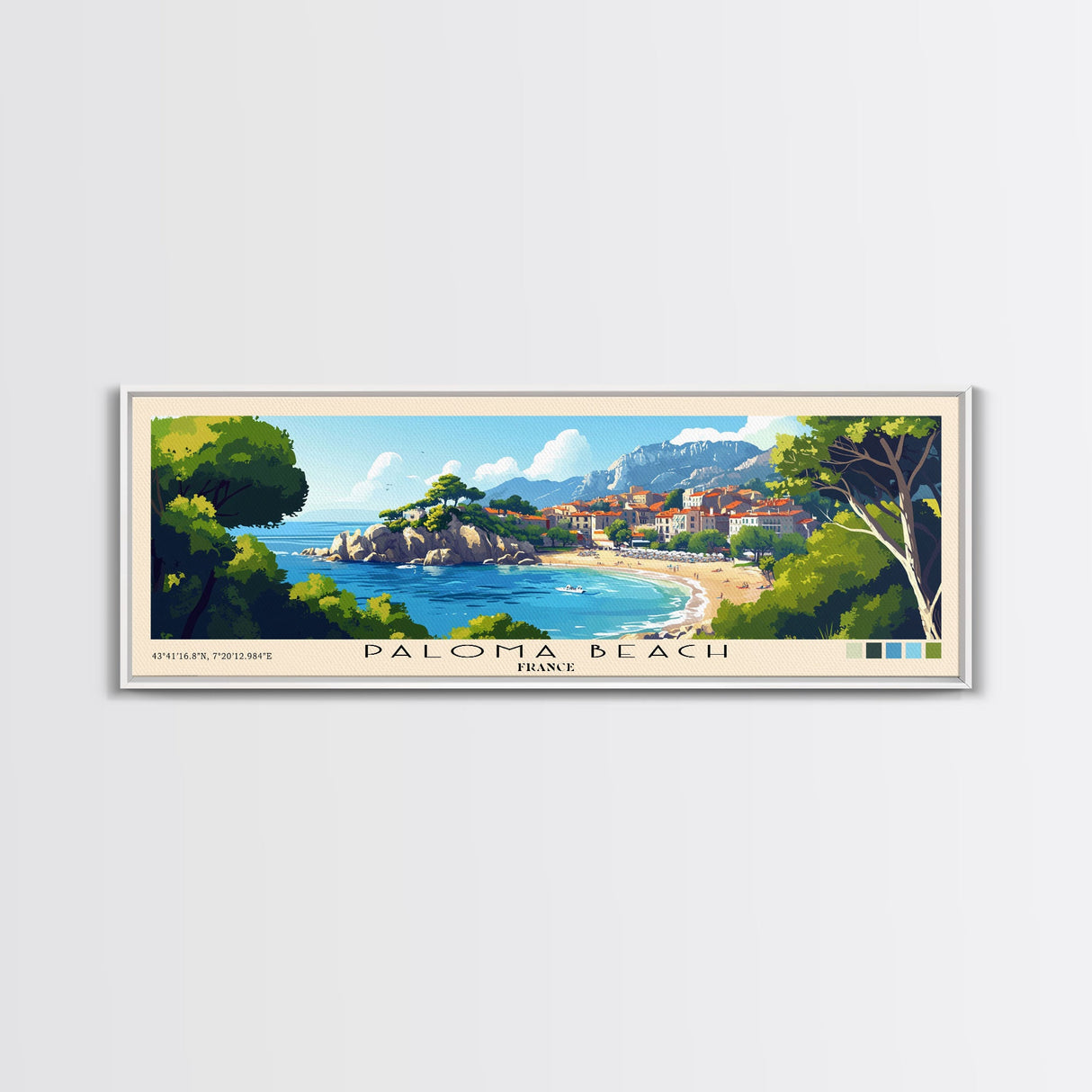 Paloma Beach, France Panoramic Print, Vacation Gift, France Wall Art, Beach Painting, Beach Decor, Large Wall Art, Wood Frame Art