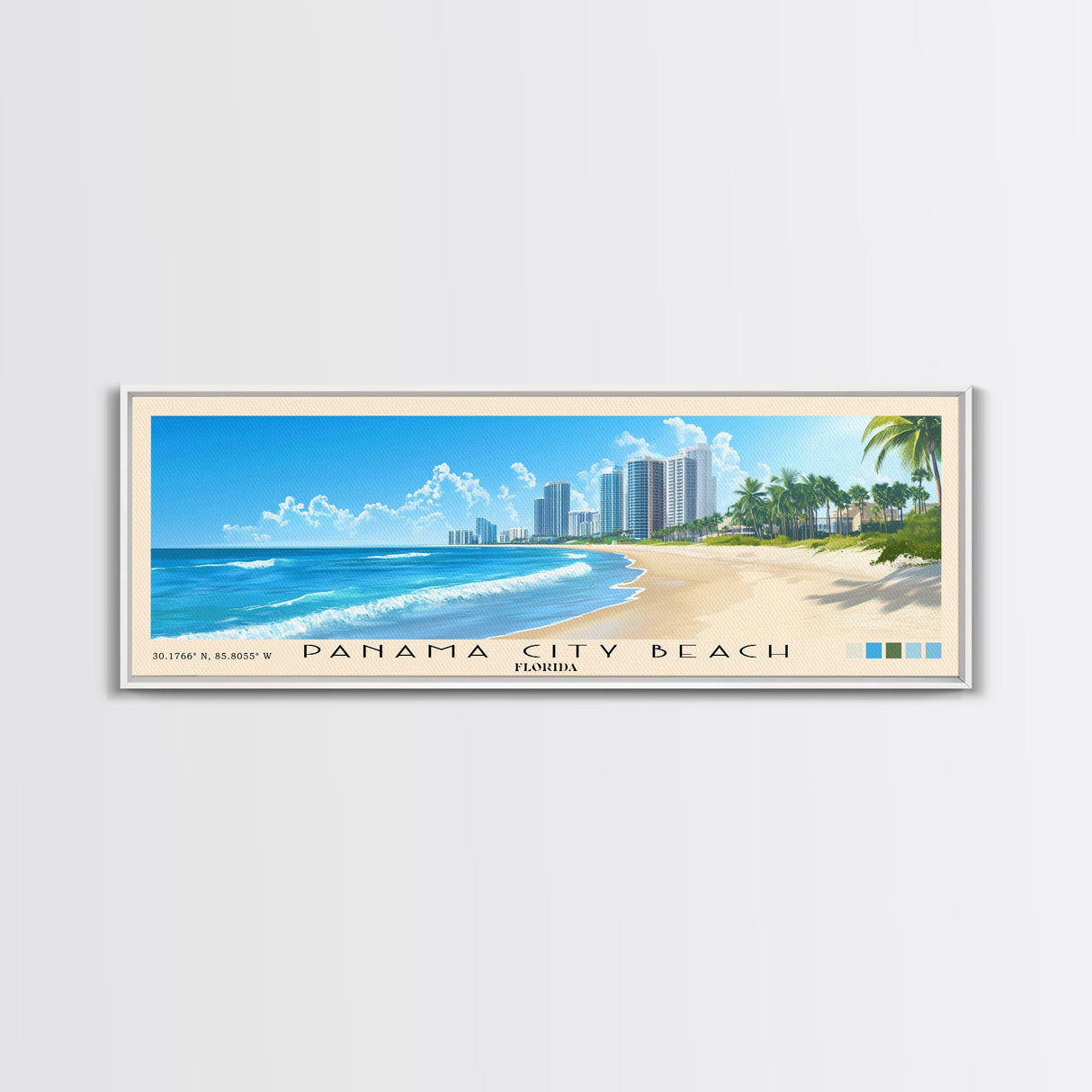 Panama City Beach, Florida Panoramic Print, Vacation Gift, Florida Wall Art, Beach Painting, Beach Decor, Large Wall Art, Wood Frame Art