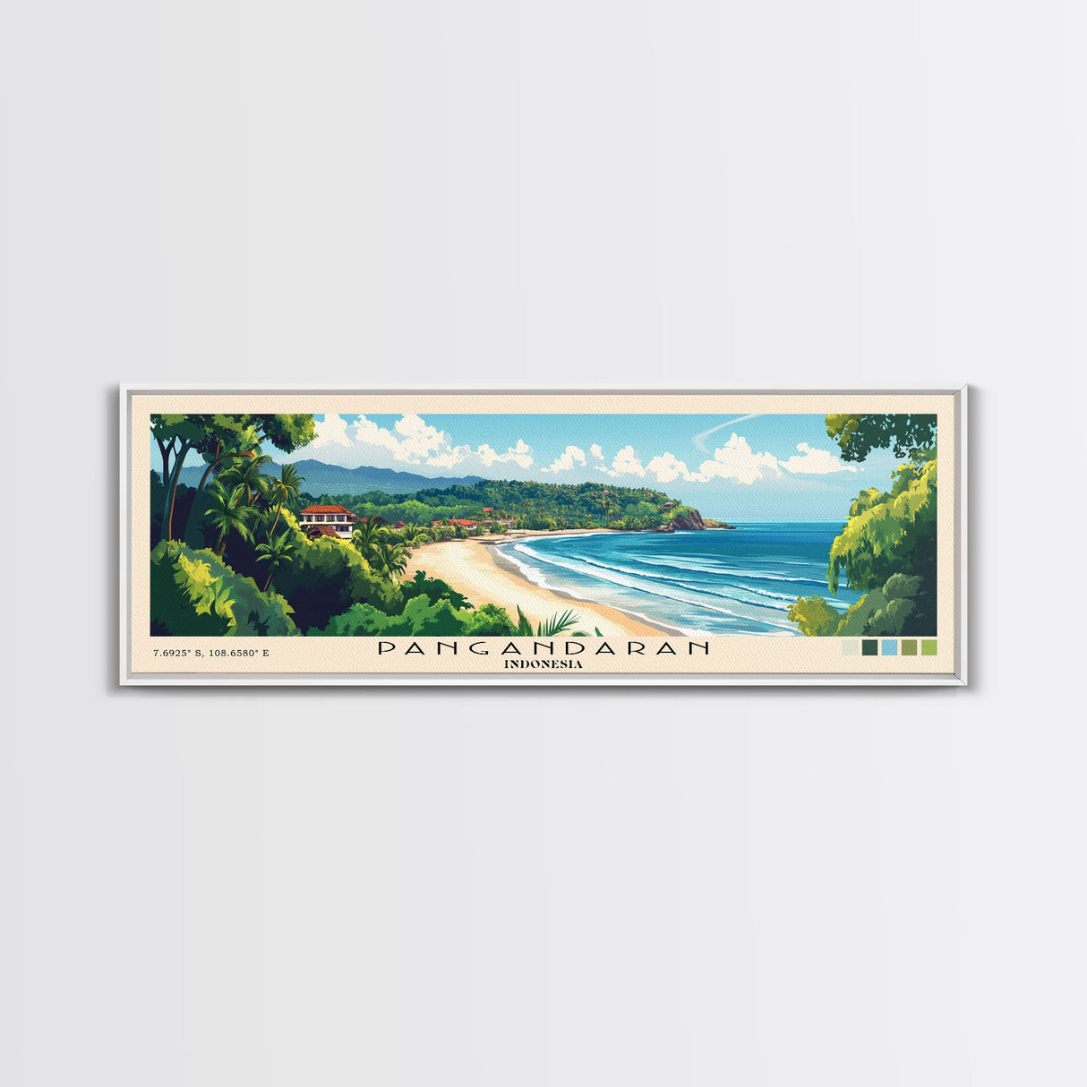 Pangandaran, Indonesia Panoramic Beach Print, Vacation Gift, Indonesia Wall Art, Framed Canvas Print, Framed Beach Painting