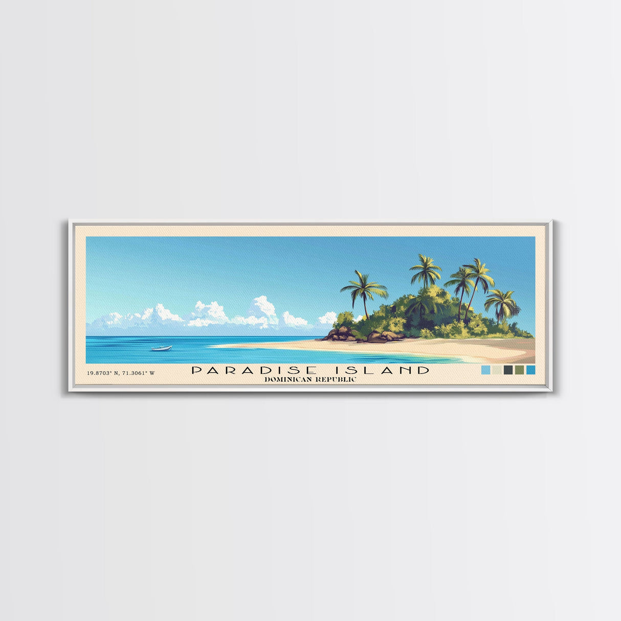 Paradise Island, Dominican Republic Panoramic Beach Print, Vacation Gift, Dominican Republic Wall Art, Framed Canvas Print, Framed Beach Painting