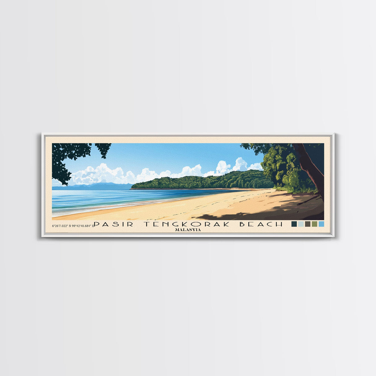 Pasir Tengkorak Beach, Malasyia Panoramic Print, Vacation Gift, Malasyia Wall Art, Beach Painting, Beach Decor, Large Wall Art, Wood Frame Art