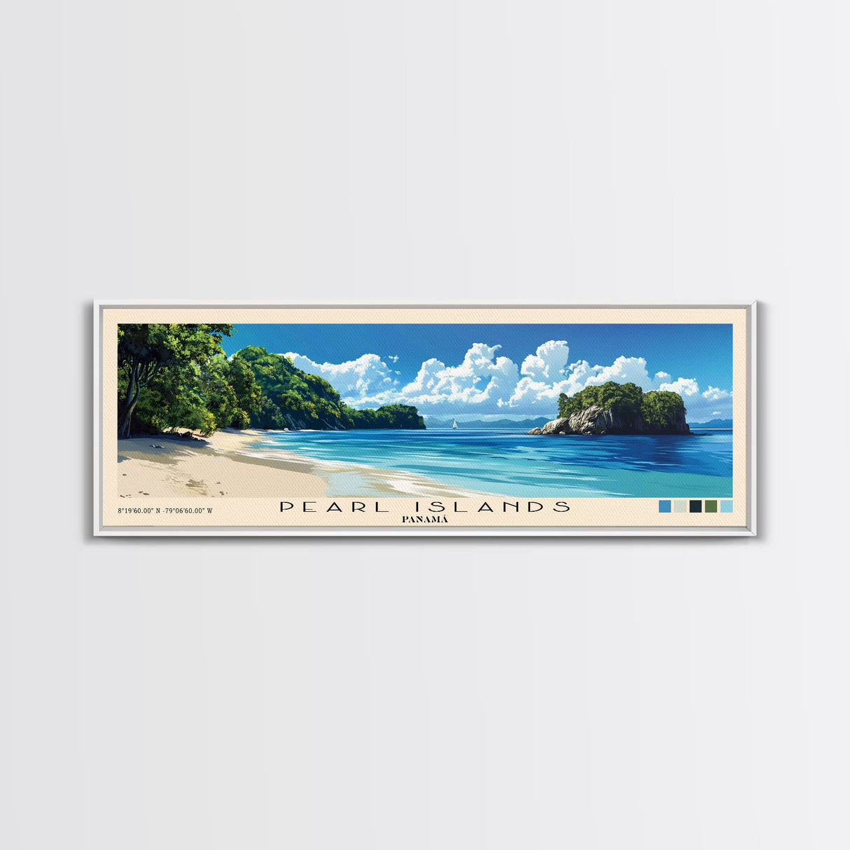 Pearl Islands, Panamá Panoramic Beach Print, Vacation Gift, Panamá Wall Art, Framed Canvas Print, Framed Beach Painting