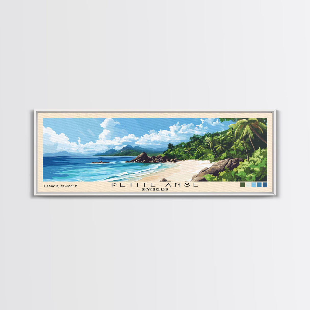 Petite Anse, Seychelles Panoramic Print, Vacation Gift, Seychelles Wall Art, Beach Painting, Beach Decor, Large Wall Art, Wood Frame Art