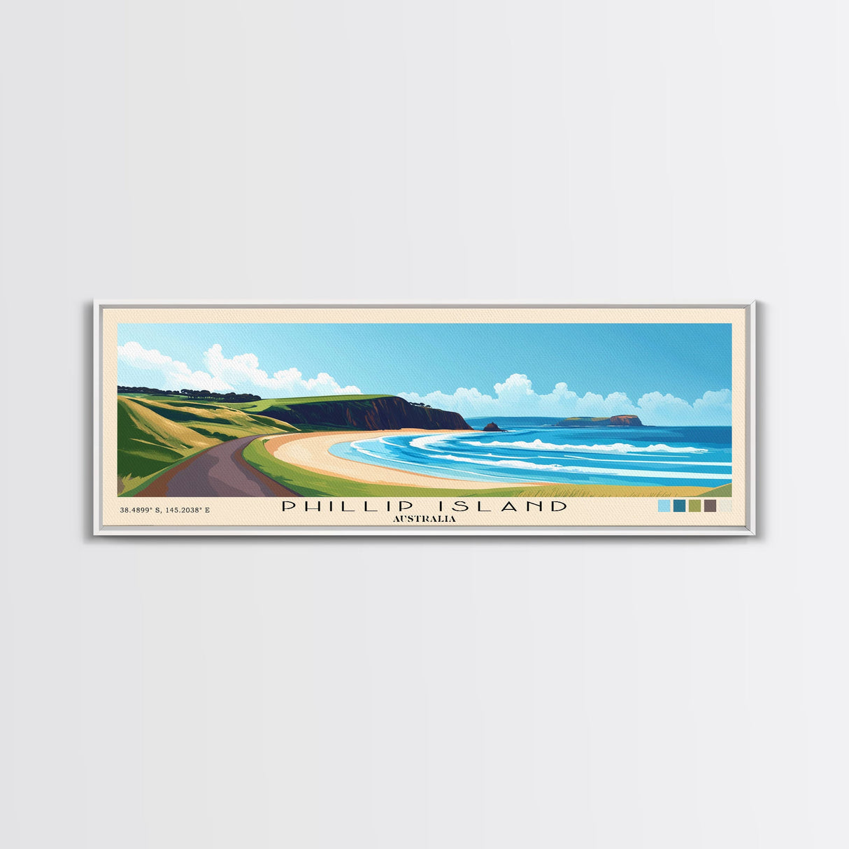 Phillip Island, Australia Panoramic Print, Vacation Gift, Australia Wall Art, Beach Painting, Beach Decor, Beach Or Lakehouse Art