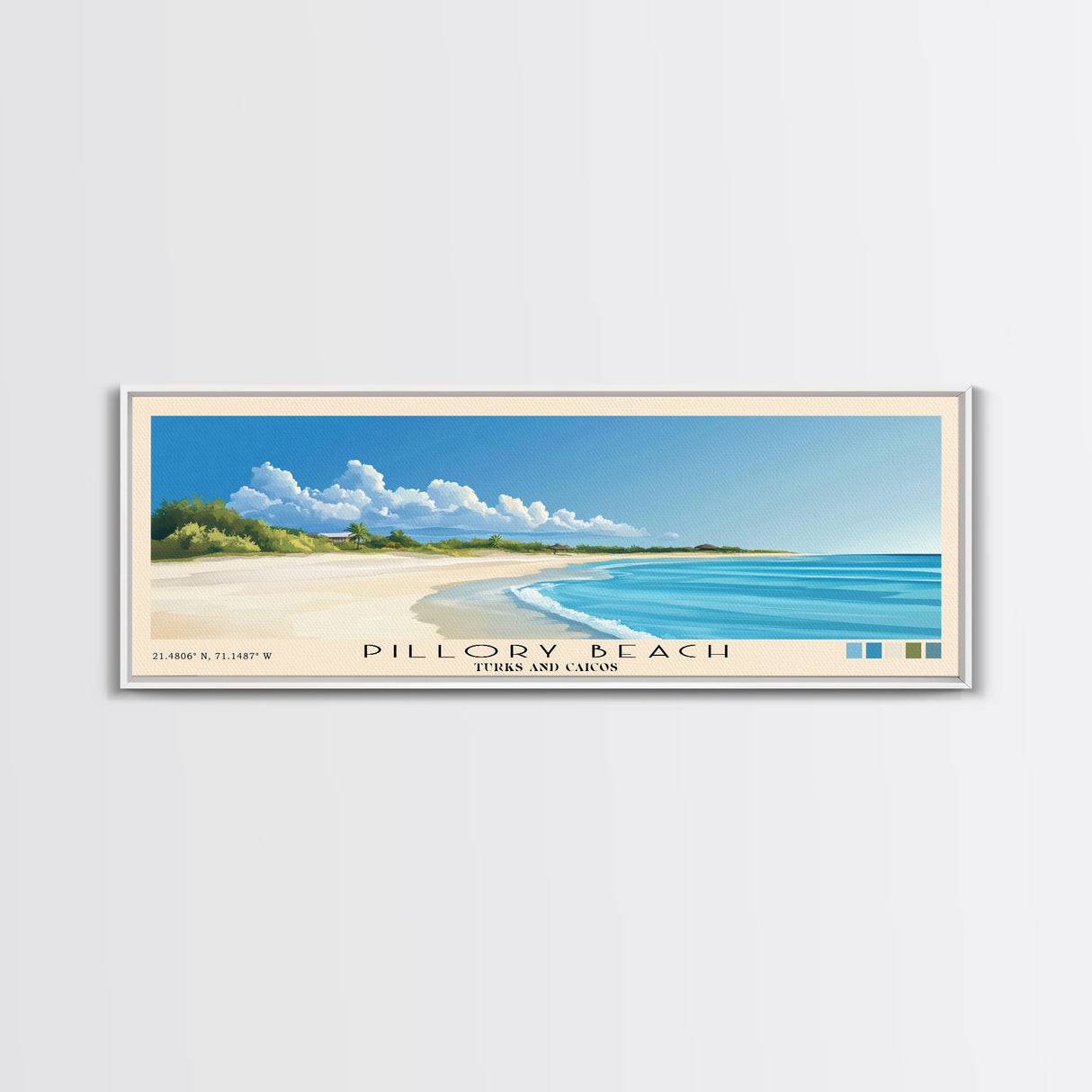 Pillory Beach, Turks and Caicos Panoramic Beach Print, Vacation Gift, Turks and Caicos Wall Art, Beach Painting, Beach Decor, Beach Painting