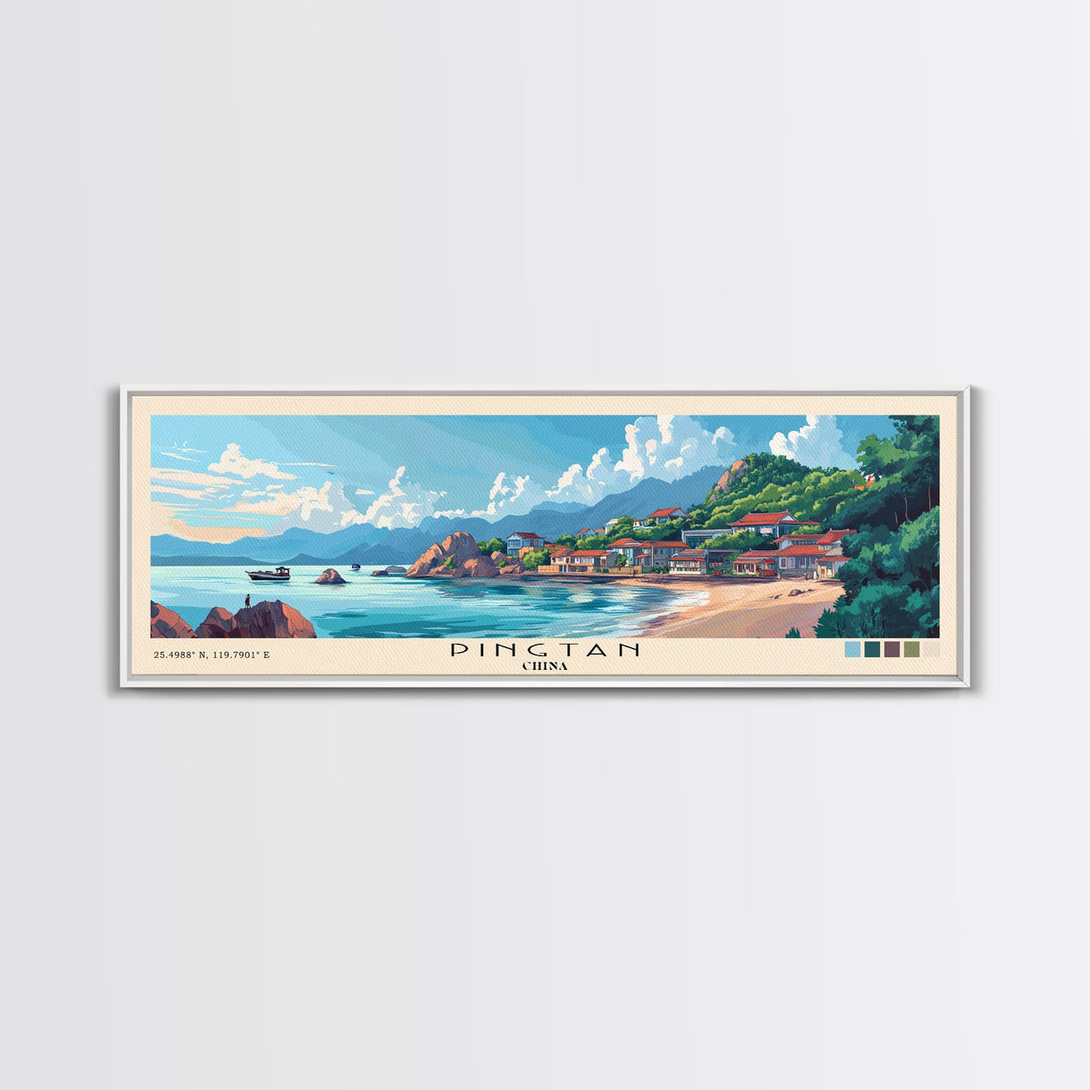 Pingtan, China Panoramic Beach Print, Vacation Gift, China Wall Art, Framed Canvas Print, Framed Beach Painting