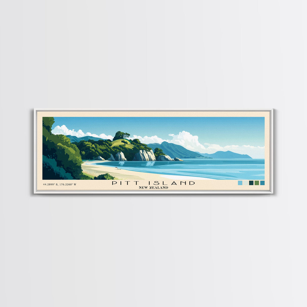 Pitt Island, New Zealand Panoramic Beach Print, Vacation Gift, New Zealand Wall Art, Beach Painting, Beach Decor, Beach Painting