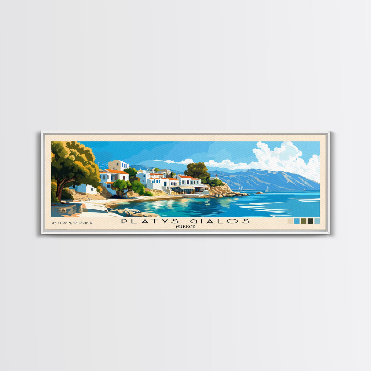 Platys Gialos, Greece Panoramic Beach Print, Vacation Gift, Greece Wall Art, Beach Painting, Beach Decor, Beach Painting