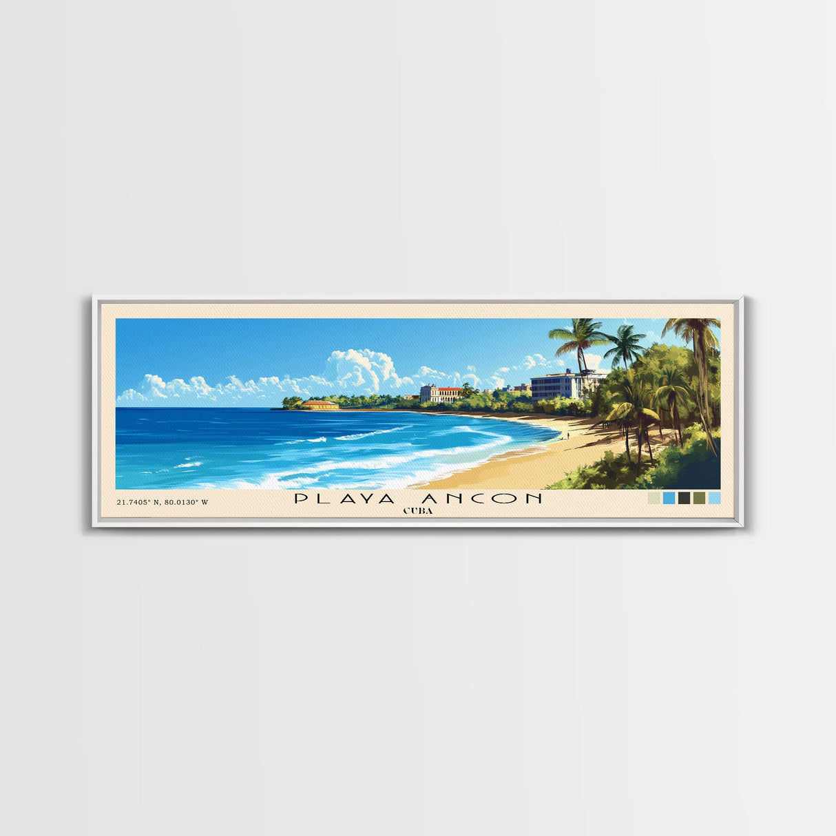 Playa Ancon, Cuba Panoramic Beach Print, Vacation Gift, Cuba Wall Art, Framed Canvas Print, Framed Beach Painting