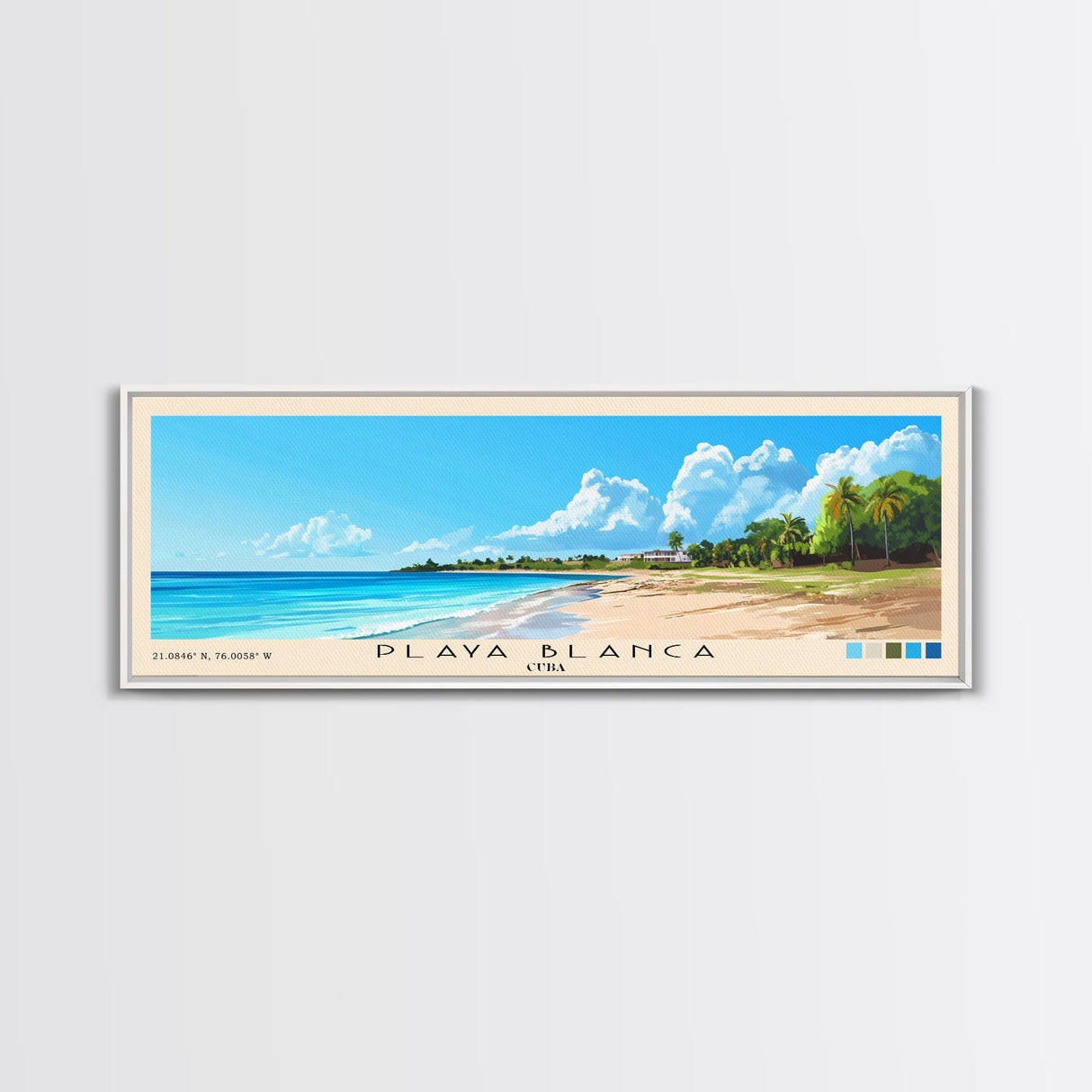 Playa Blanca, Cuba Panoramic Print, Vacation Gift, Cuba Wall Art, Beach Painting, Beach Decor, Large Wall Art, Wood Frame Art