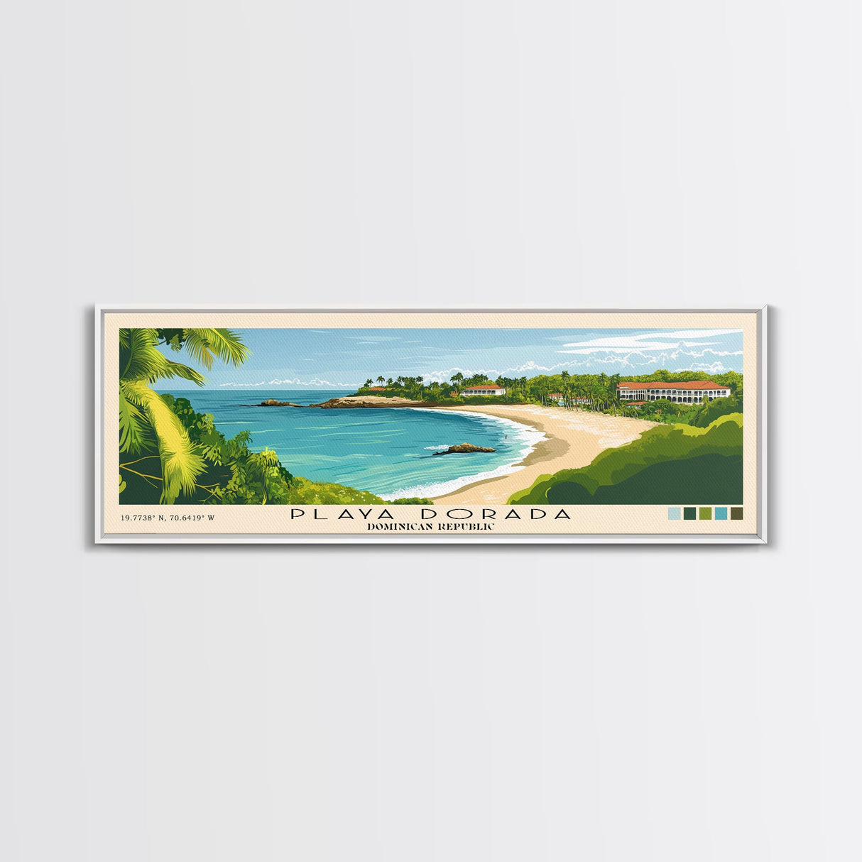 Playa Dorada, Dominican Republic Panoramic Beach Print, Vacation Gift, Dominican Republic Wall Art, Framed Canvas Print, Framed Beach Painting