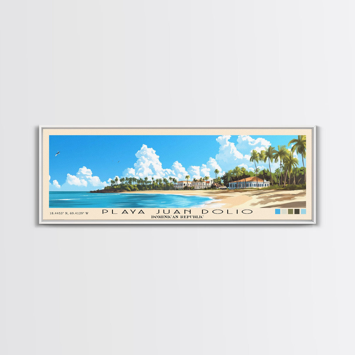 Playa Juan Dolio, Dominican Republic Panoramic Print, Vacation Gift, Dominican Republic Wall Art, Beach Painting, Beach Decor, Large Wall Art, Wood Frame Art