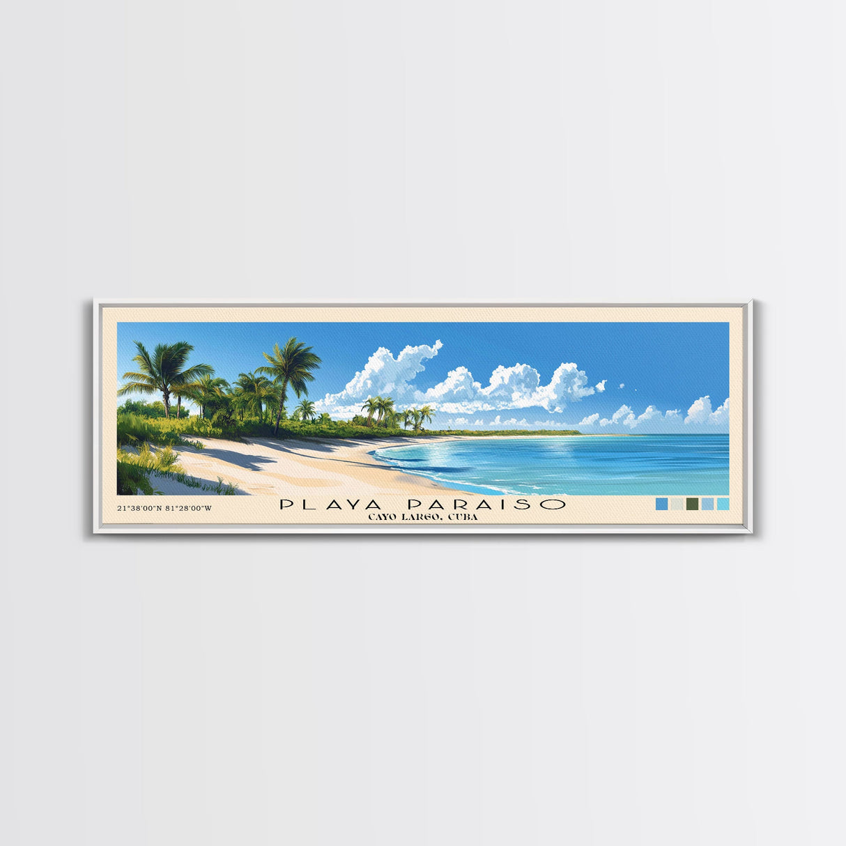 Playa Paraiso, Cayo Largo, Cuba Panoramic Beach Print, Vacation Gift, Cayo Largo, Cuba Wall Art, Framed Canvas Print, Framed Beach Painting