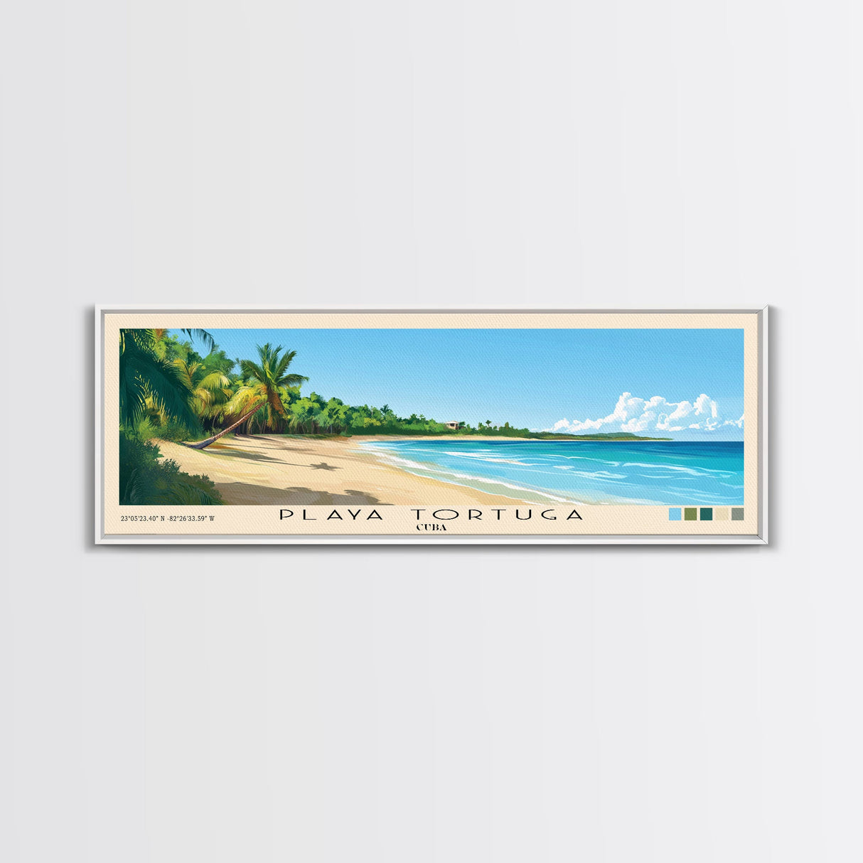 Playa Tortuga, Cuba Panoramic Beach Print, Vacation Gift, Cuba Wall Art, Beach Painting, Beach Decor, Beach Painting