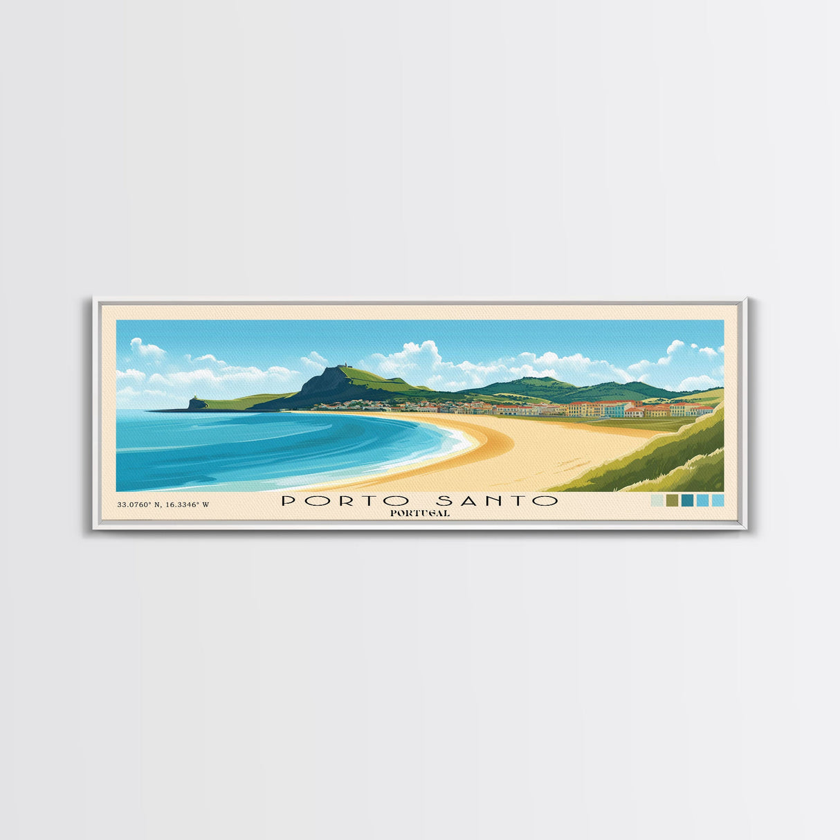 Porto Santo, Portugal Panoramic Beach Print, Vacation Gift, Portugal Wall Art, Framed Canvas Print, Framed Beach Painting