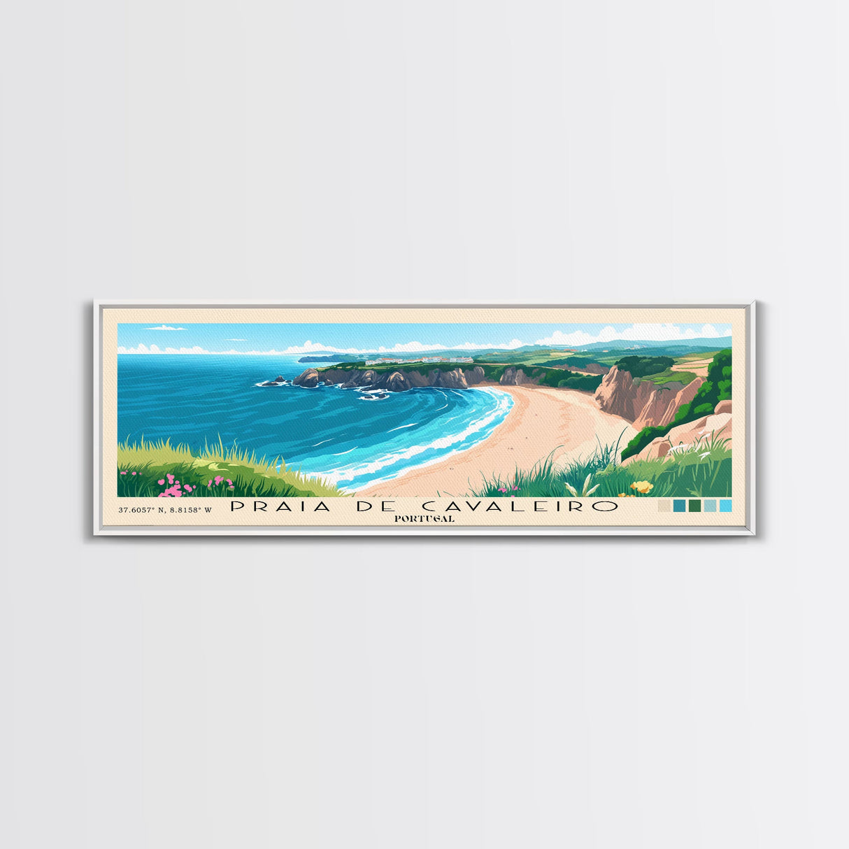 Praia de Cavaleiro, Portugal Panoramic Beach Print, Vacation Gift, Portugal Wall Art, Beach Painting, Beach Decor, Beach Painting