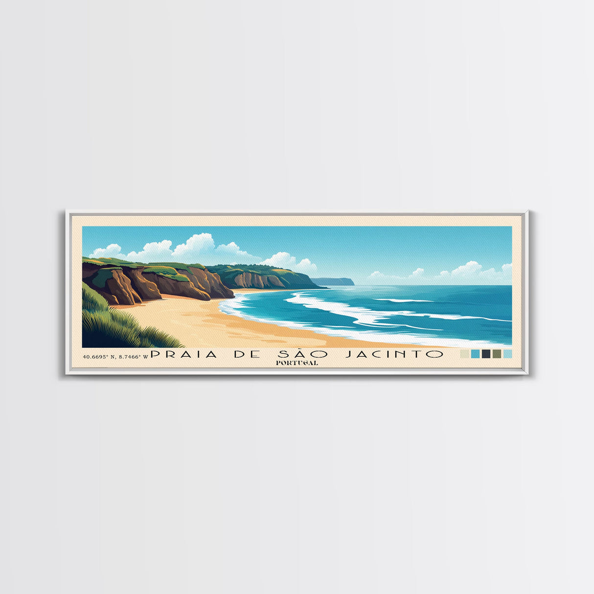 Praia de São Jacinto, Portugal Panoramic Print, Vacation Gift, Portugal Wall Art, Beach Painting, Beach Decor, Large Wall Art, Wood Frame Art