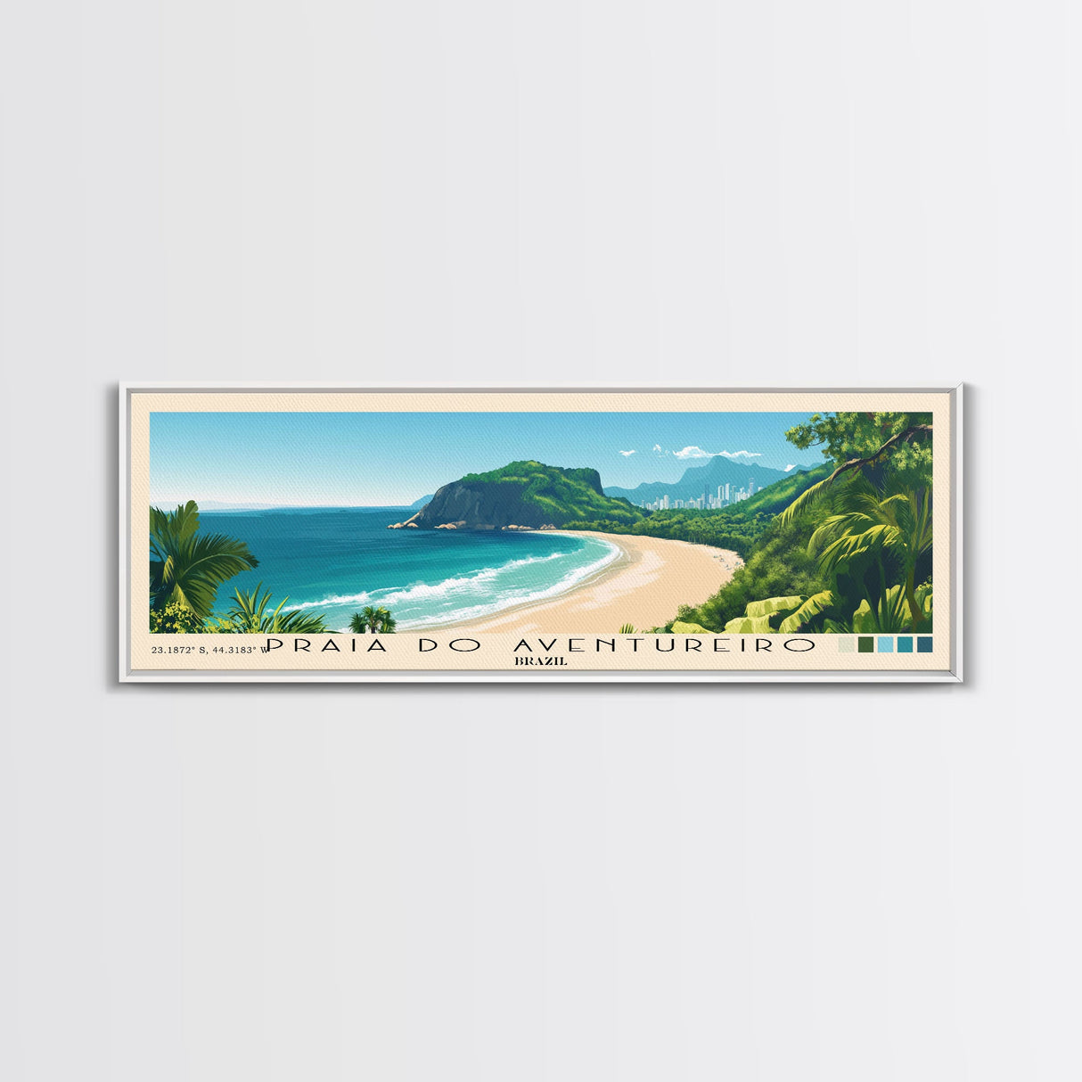 Praia do Aventureiro, Brazil Panoramic Beach Print, Vacation Gift, Brazil Wall Art, Framed Canvas Print, Framed Beach Painting