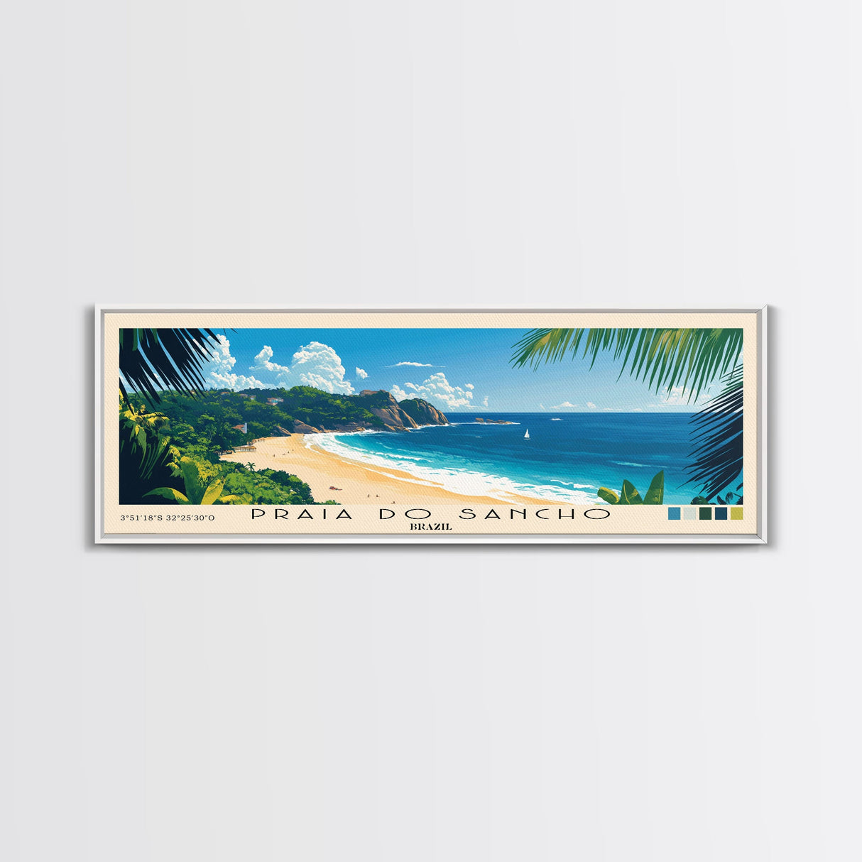 Praia do Sancho, Brazil Panoramic Beach Print, Vacation Gift, Brazil Wall Art, Beach Painting, Beach Decor, Beach Painting