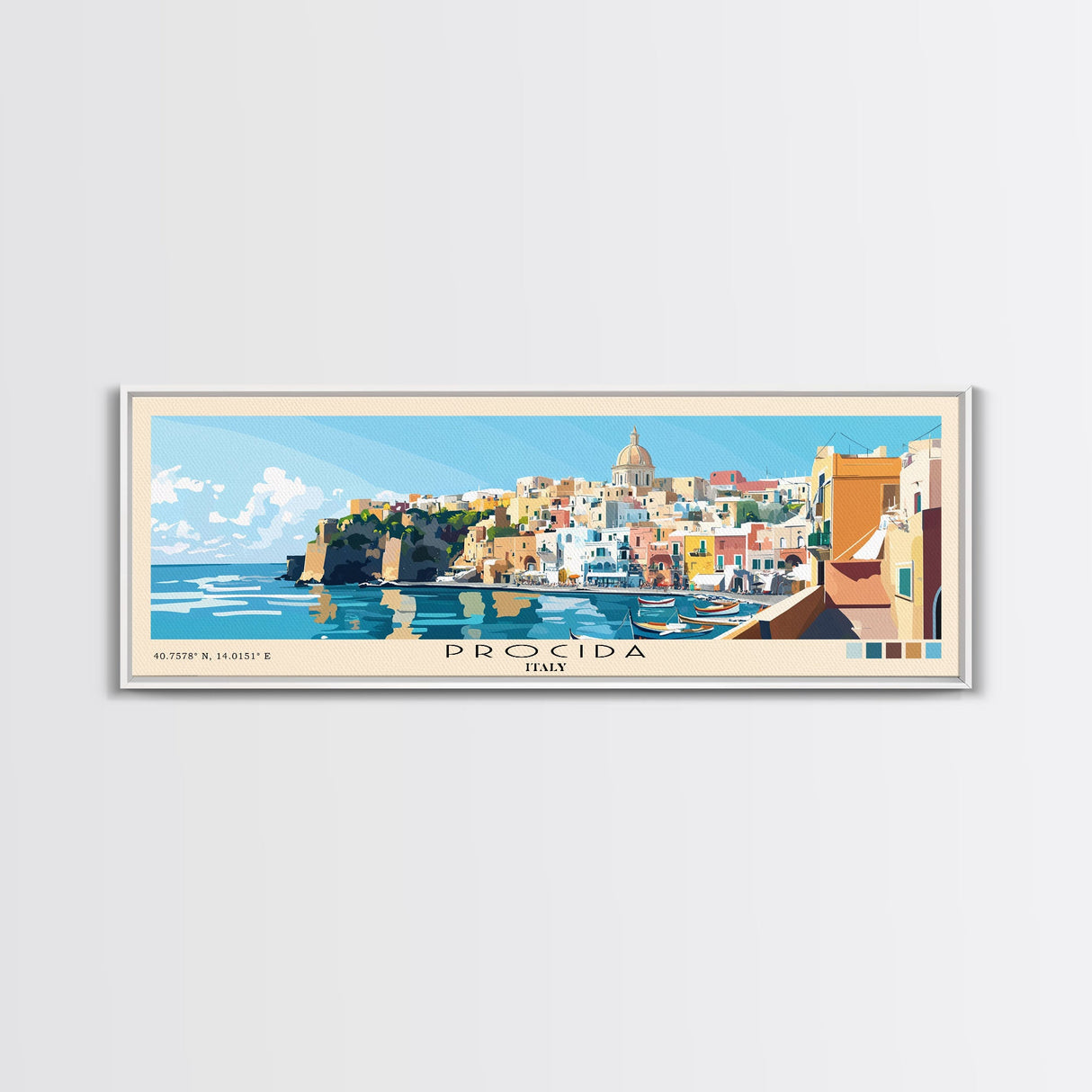 Procida, Italy Panoramic Beach Print, Vacation Gift, Italy Wall Art, Beach Painting, Beach Decor, Beach Painting