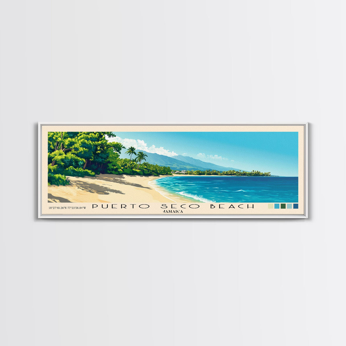 Puerto Seco Beach, Jamaica Panoramic Beach Print, Vacation Gift, Jamaica Wall Art, Beach Painting, Beach Decor, Beach Painting