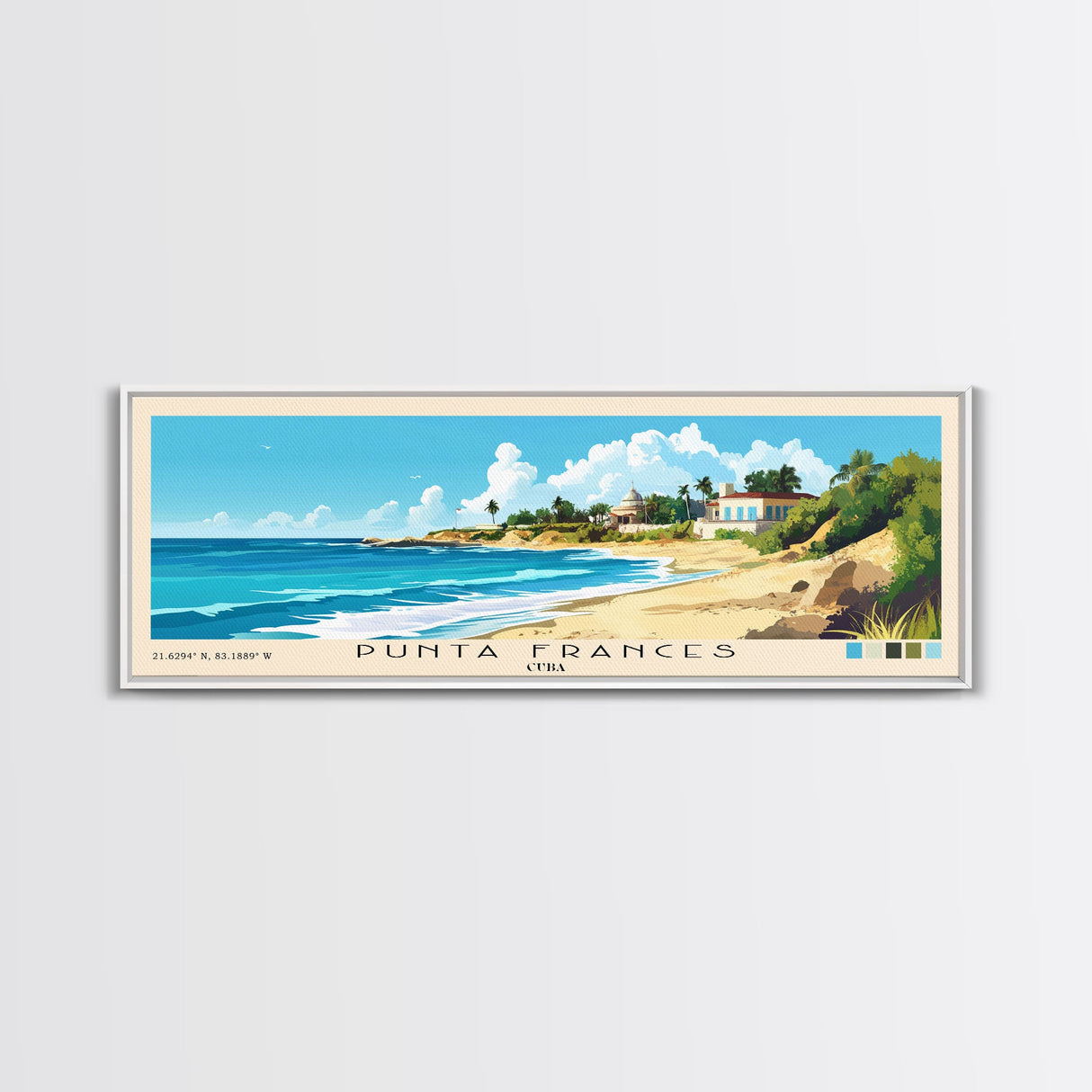 Punta Frances, Cuba Panoramic Print, Vacation Gift, Cuba Wall Art, Beach Painting, Beach Decor, Large Wall Art, Wood Frame Art