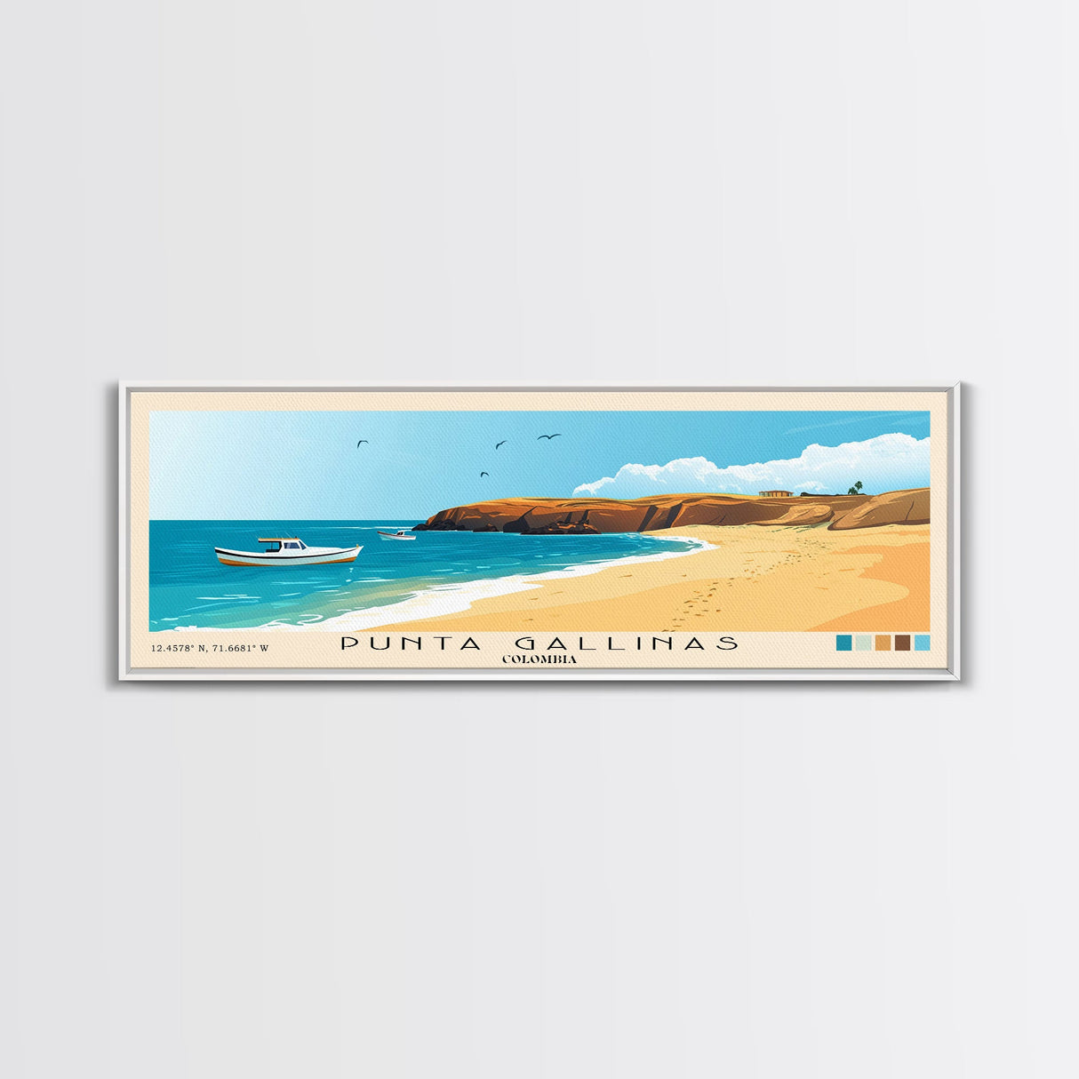 Punta Gallinas, Colombia Panoramic Beach Print, Vacation Gift, Colombia Wall Art, Framed Canvas Print, Framed Beach Painting