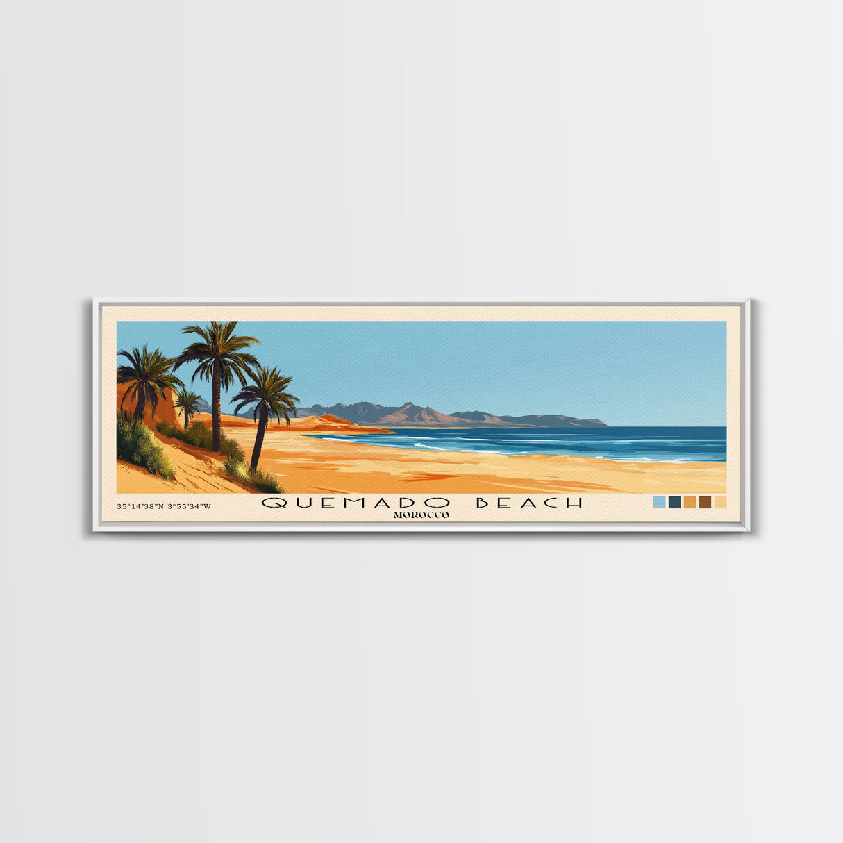 Quemado Beach, Morocco Panoramic Print, Vacation Gift, Morocco Wall Art, Beach Painting, Beach Decor, Large Wall Art, Wood Frame Art