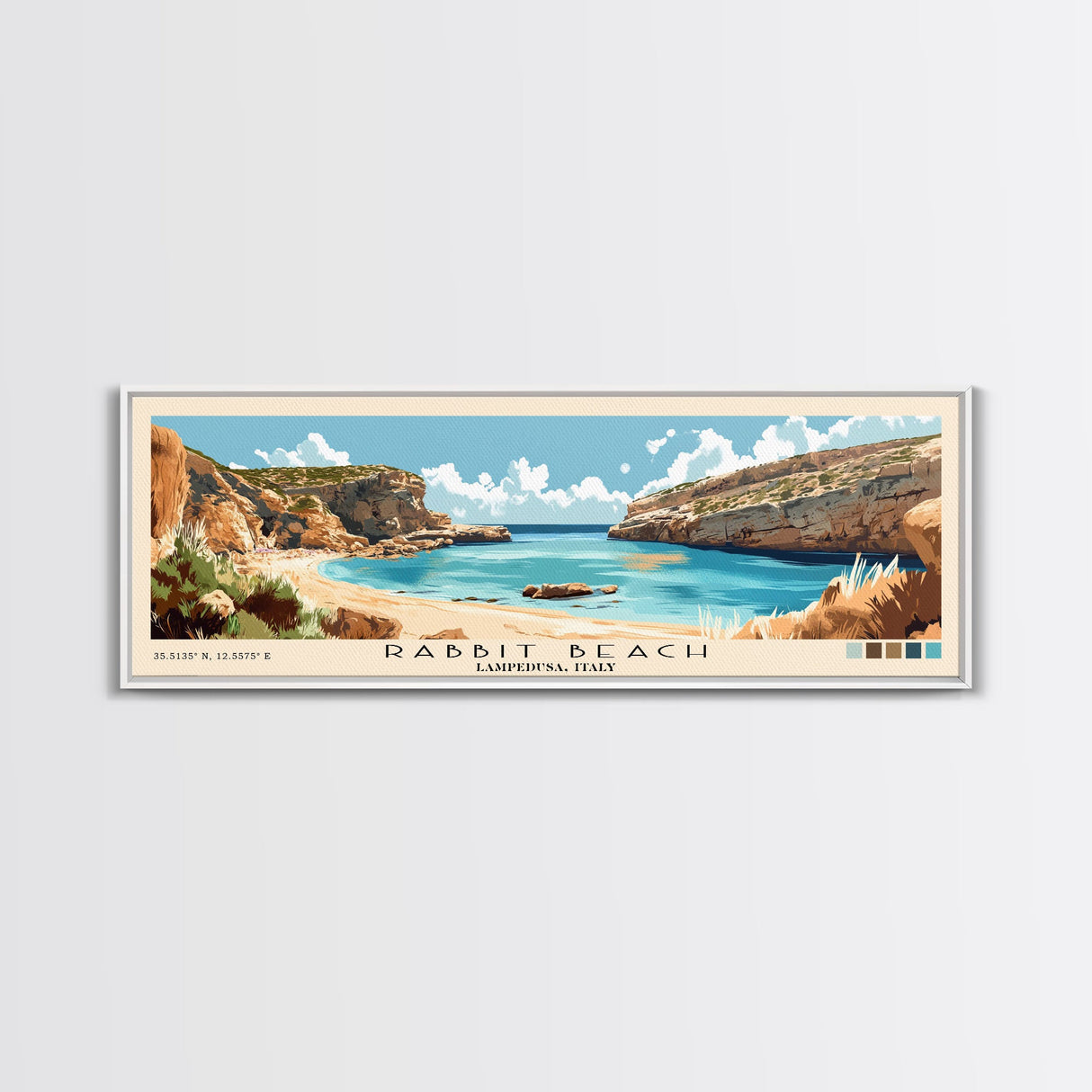 Rabbit Beach, Lampedusa, Italy Panoramic Print, Vacation Gift, Lampedusa, Italy Wall Art, Beach Painting, Beach Decor, Beach Or Lakehouse Art