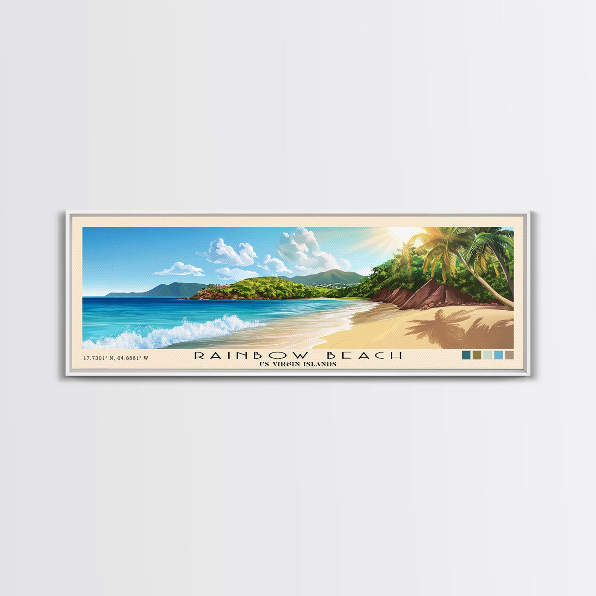 Rainbow Beach, US Virgin islands Panoramic Beach Print, Vacation Gift, US Virgin islands Wall Art, Framed Canvas Print, Framed Beach Painting