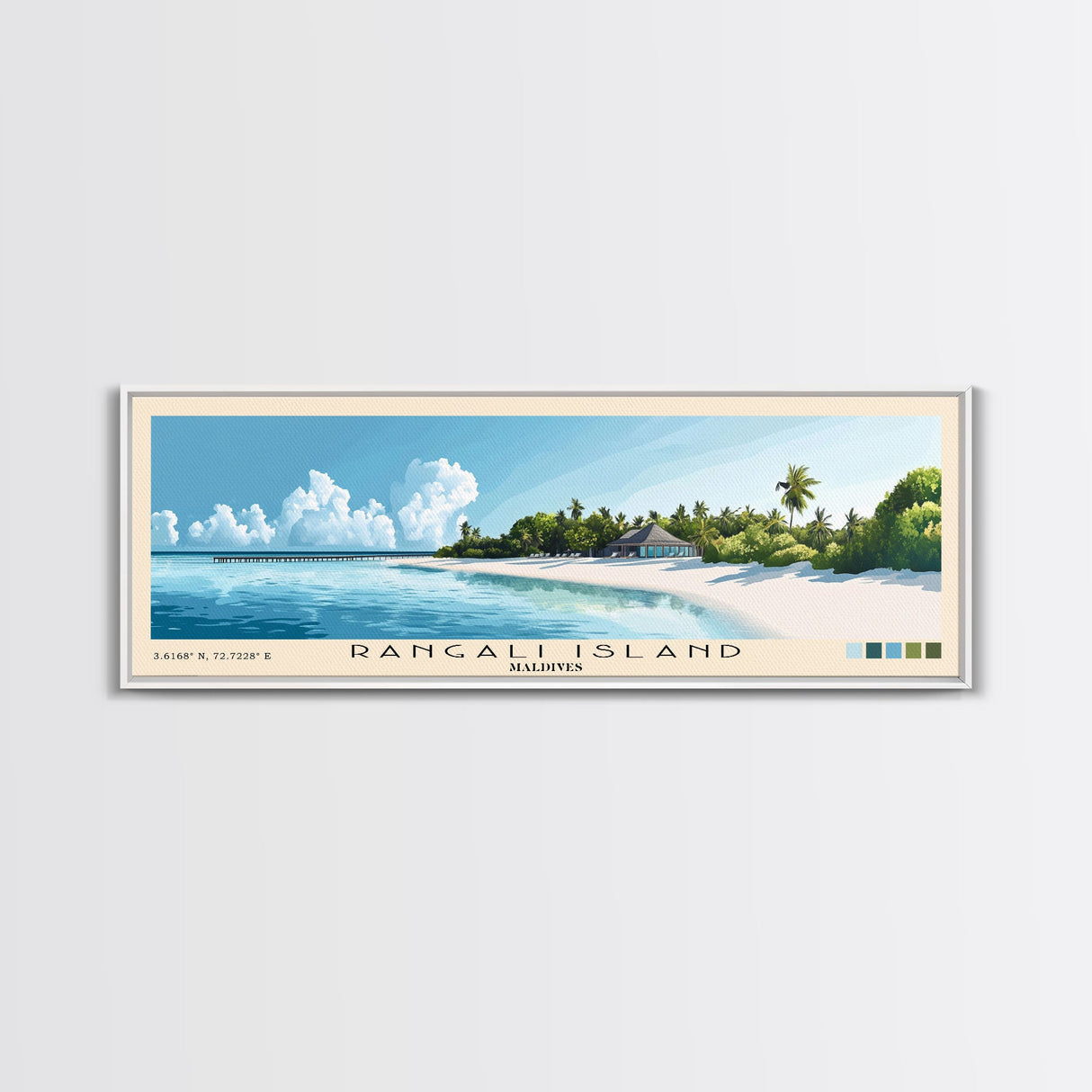 Rangali Island, Maldives Panoramic Beach Print, Vacation Gift, Maldives Wall Art, Beach Painting, Beach Decor, Beach Painting