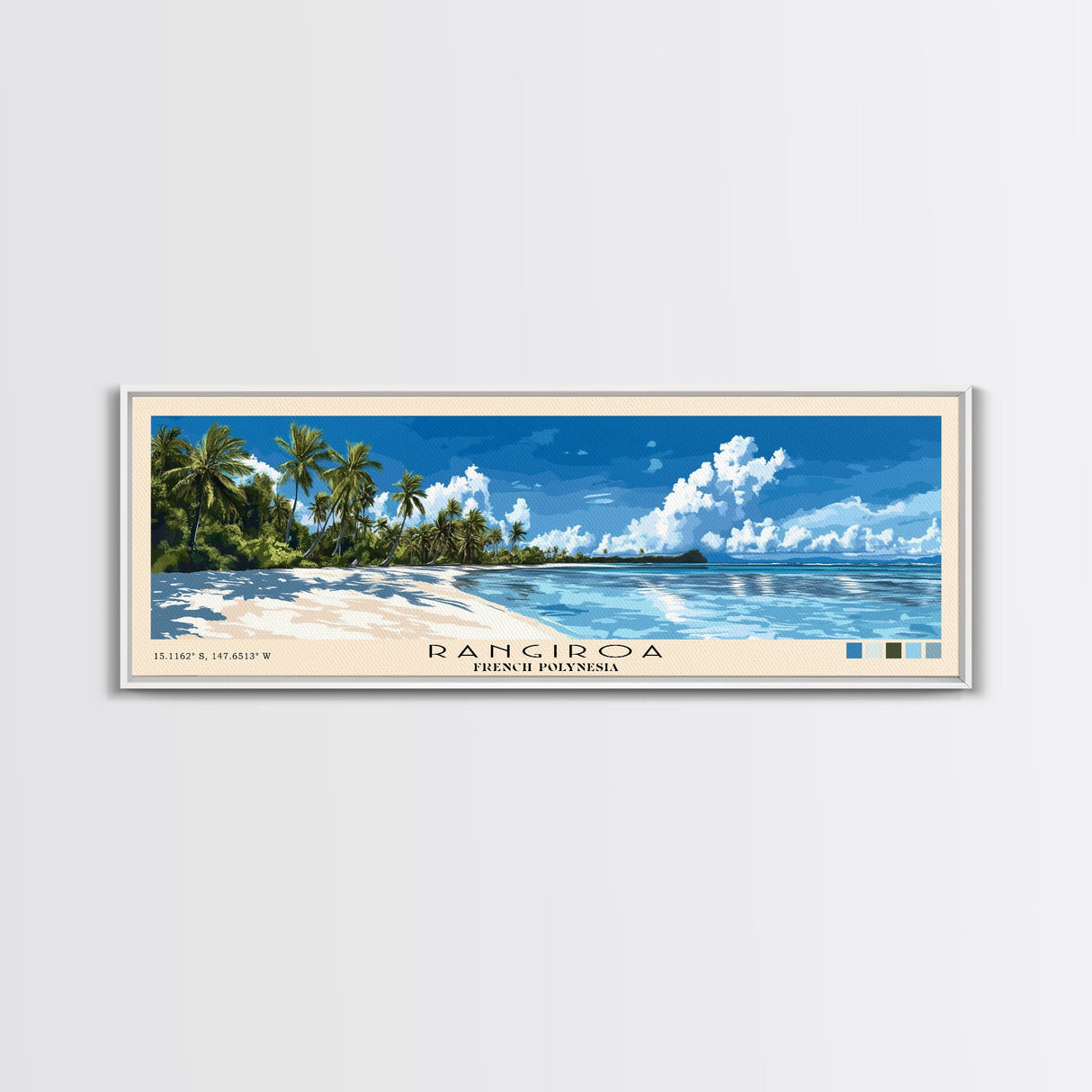 Rangiroa, French Polynesia Panoramic Beach Print, Vacation Gift, French Polynesia Wall Art, Framed Canvas Print, Framed Beach Painting