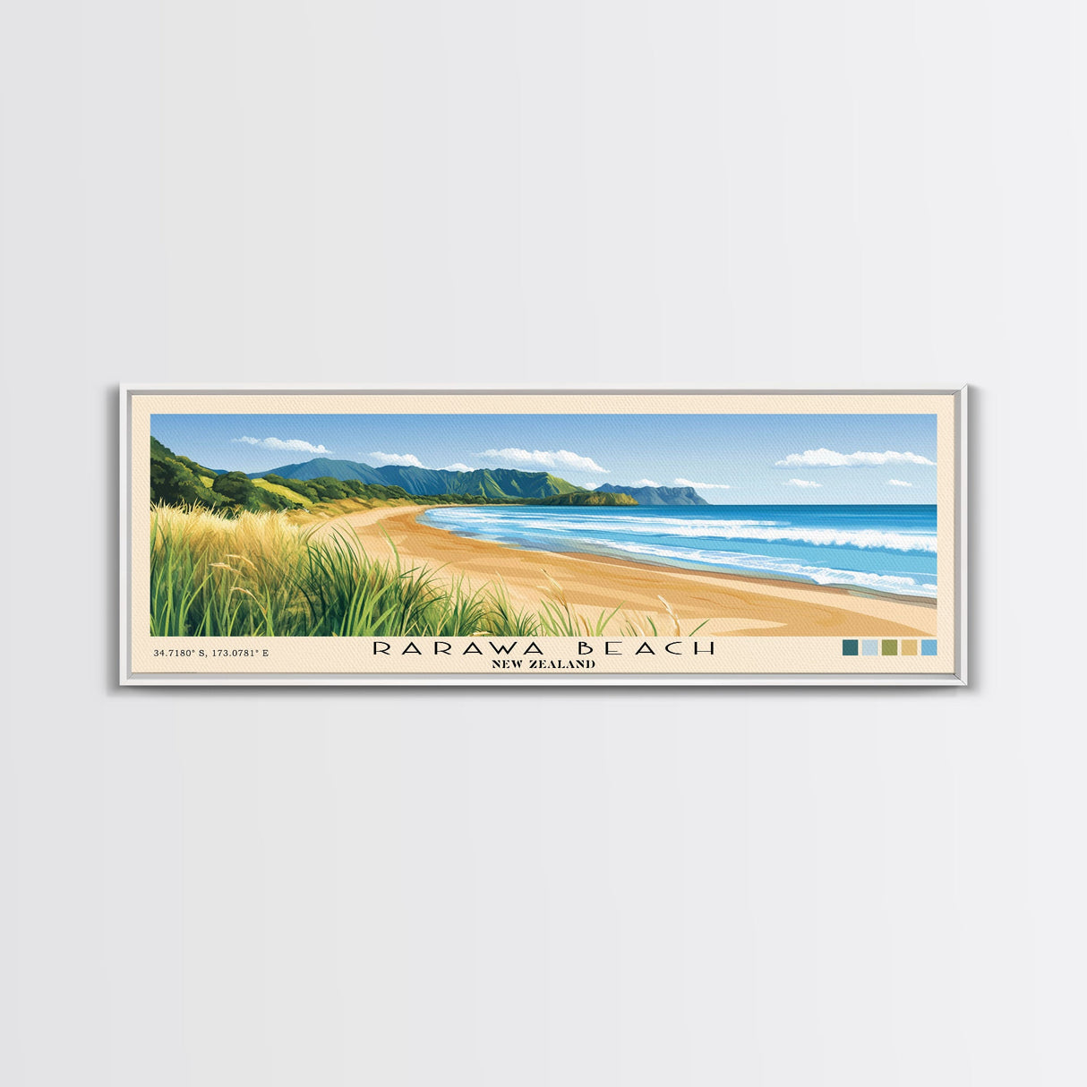 Rarawa Beach, New Zealand Panoramic Print, Vacation Gift, New Zealand Wall Art, Beach Painting, Beach Decor, Beach Or Lakehouse Art