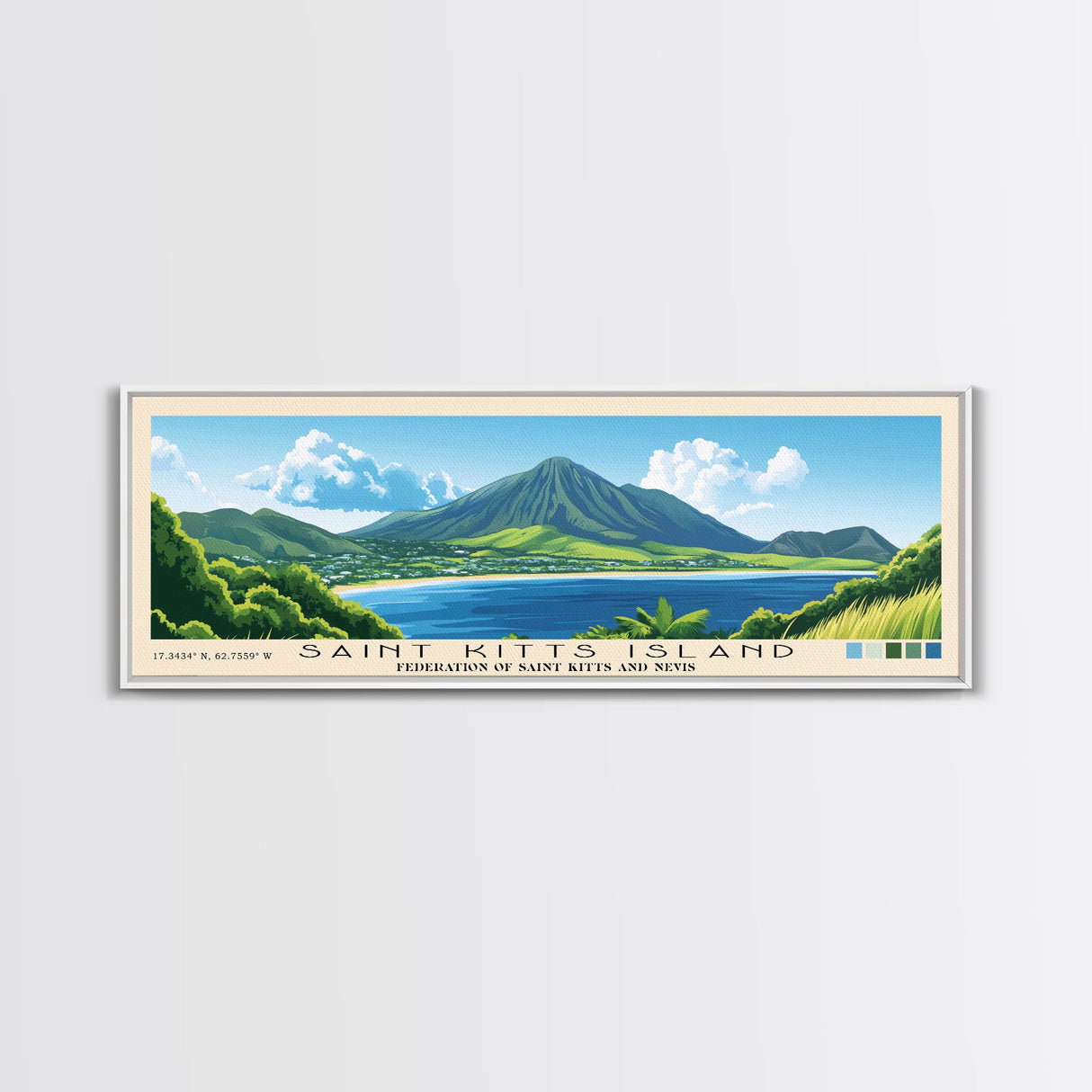 Saint Kitts Island, Federation of Saint Kitts and Nevis Panoramic Print, Vacation Gift, Federation of Saint Kitts and Nevis Wall Art, Vacation Wall Art, Vacatation Memories, Beach Decor, Beach Or Lakehouse Art