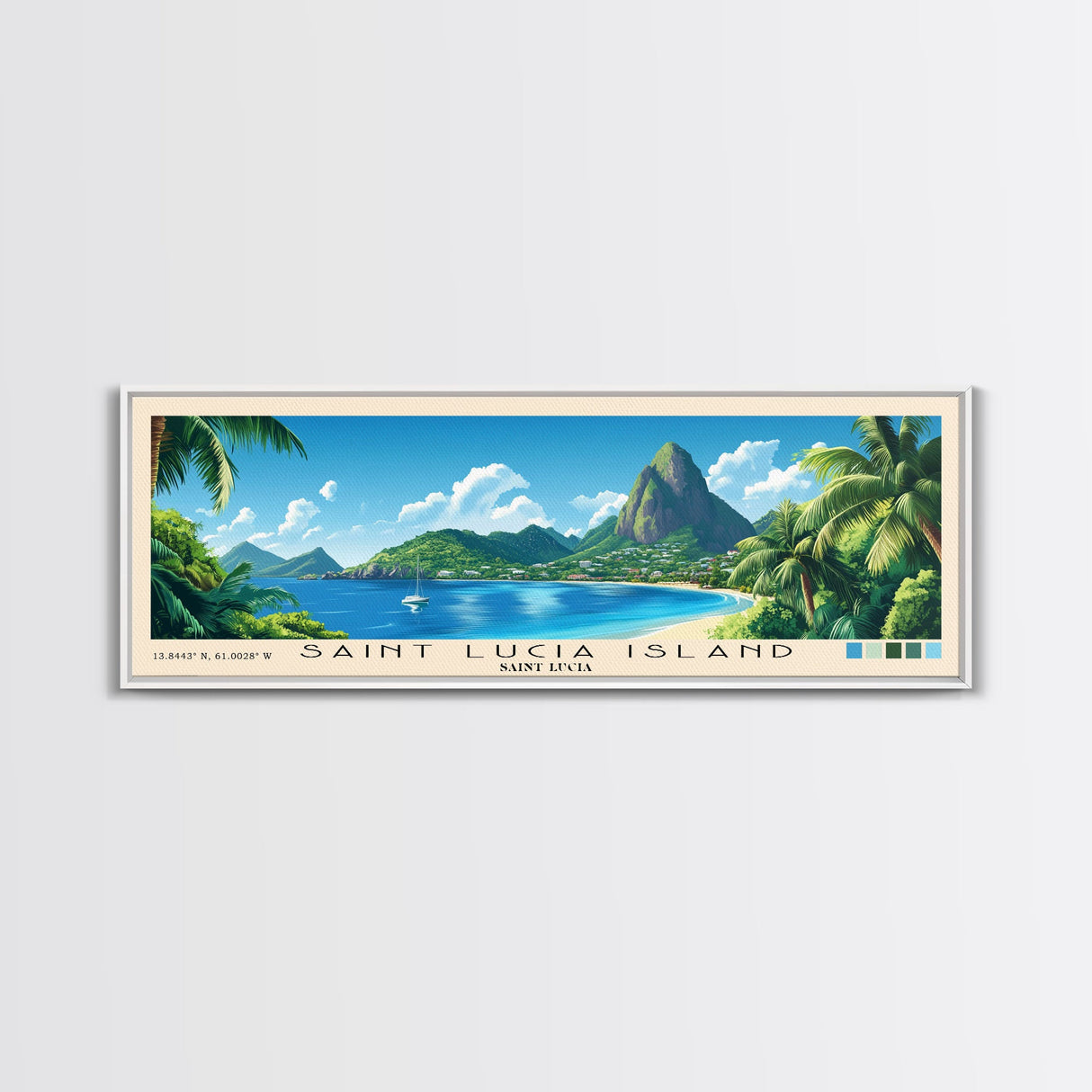 Saint Lucia Island, Saint Lucia Panoramic Print, Vacation Gift, Saint Lucia Wall Art, Beach Painting, Beach Decor, Beach Or Lakehouse Art