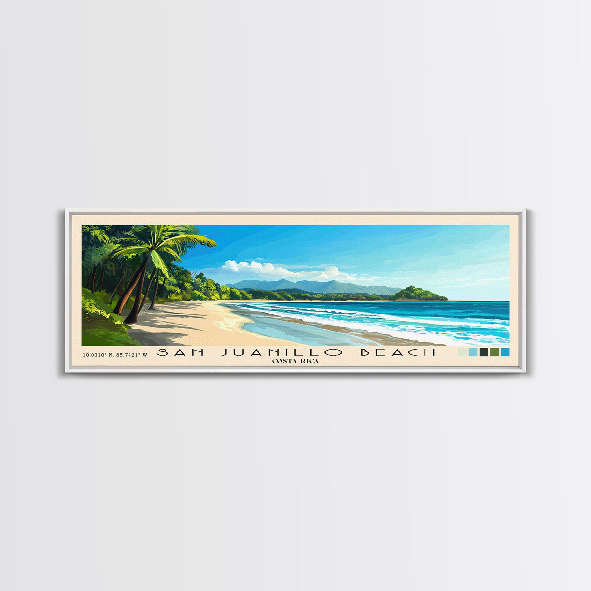 San Juanillo Beach, Costa Rica Panoramic Beach Print, Vacation Gift, Costa Rica Wall Art, Framed Canvas Print, Framed Beach Painting