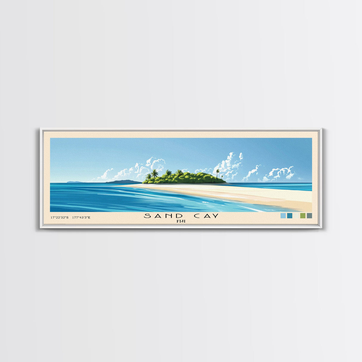 Sand Cay, Fiji Panoramic Beach Print, Vacation Gift, Fiji Wall Art, Beach Painting, Beach Decor, Beach Painting