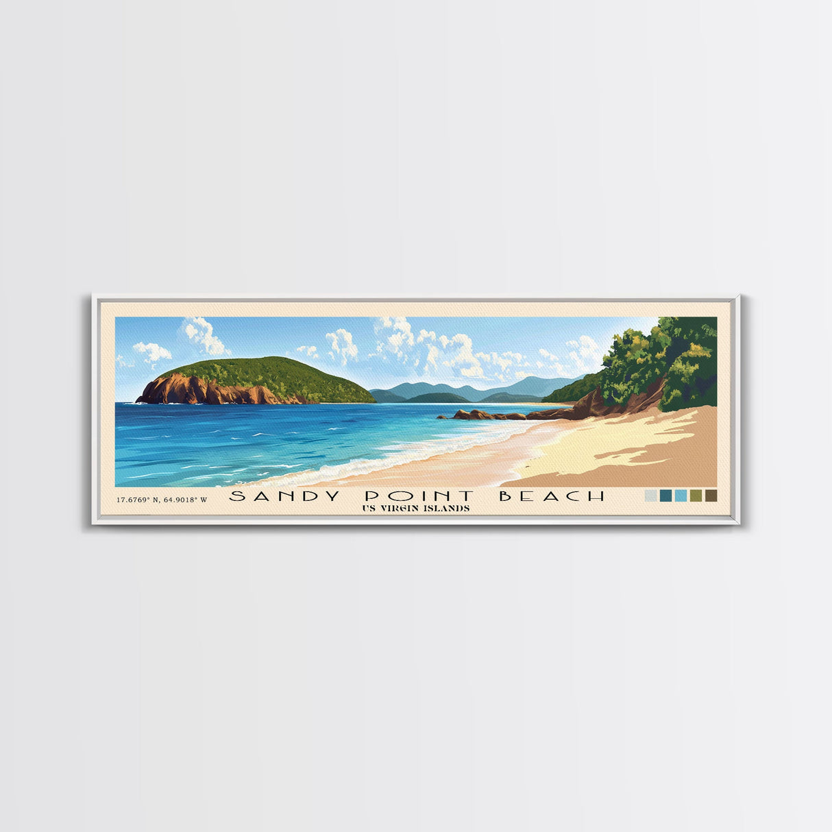 Sandy Point Beach, US Virgin islands Panoramic Beach Print, Vacation Gift, US Virgin islands Wall Art, Framed Canvas Print, Framed Beach Painting