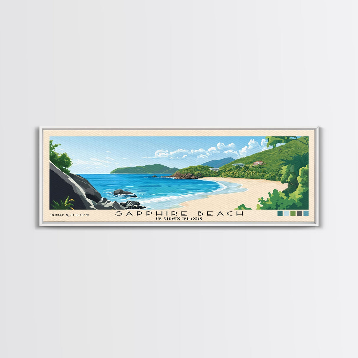 Sapphire Beach, US Virgin islands Panoramic Print, Vacation Gift, US Virgin islands Wall Art, Vacation Wall Art, Vacatation Memories, Beach Decor, Beach Or Lakehouse Art