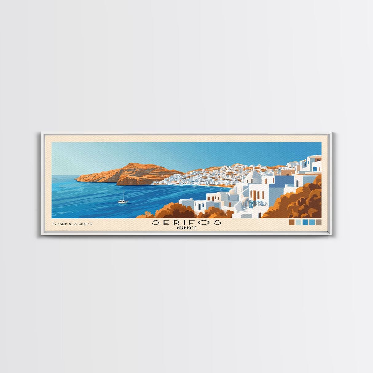 Serifos, Greece Panoramic Print, Vacation Gift, Greece Wall Art, Beach Painting, Beach Decor, Beach Or Lakehouse Art