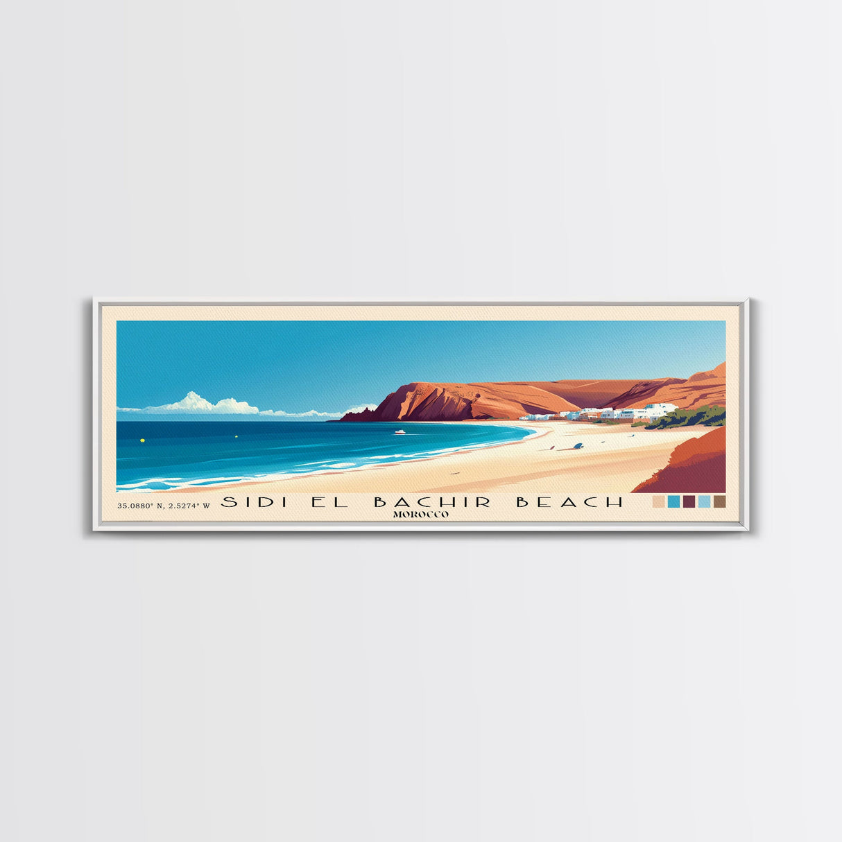 Sidi El Bachir beach, Morocco Panoramic Print, Vacation Gift, Morocco Wall Art, Beach Painting, Beach Decor, Large Wall Art, Wood Frame Art