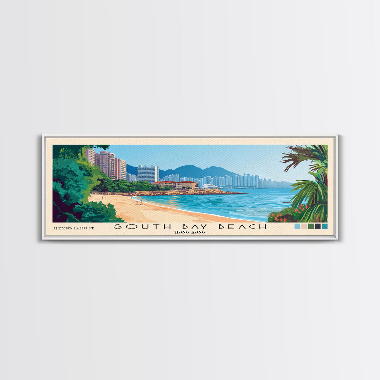 South Bay Beach, Hong Kong Panoramic Beach Print, Vacation Gift, Hong Kong Wall Art, Framed Canvas Print, Framed Beach Painting