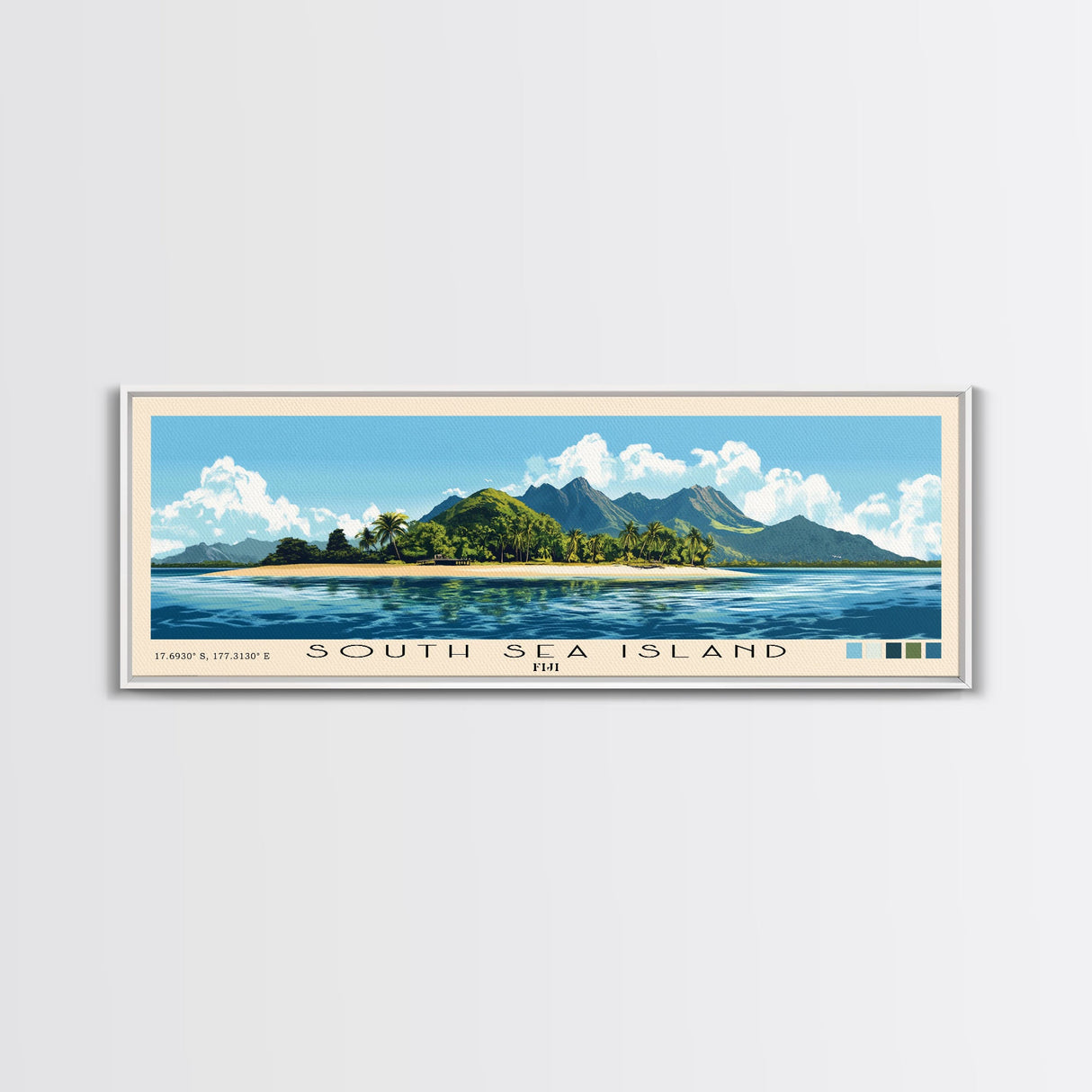 South Sea Island, Fiji Panoramic Print, Vacation Gift, Fiji Wall Art, Beach Painting, Beach Decor, Large Wall Art, Wood Frame Art