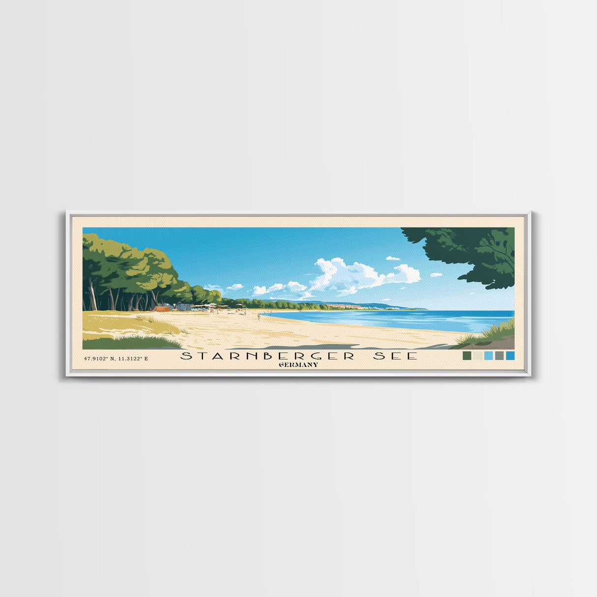 Starnberger See, Germany Panoramic Print, Vacation Gift, Germany Wall Art, Beach Painting, Beach Decor, Large Wall Art, Wood Frame Art