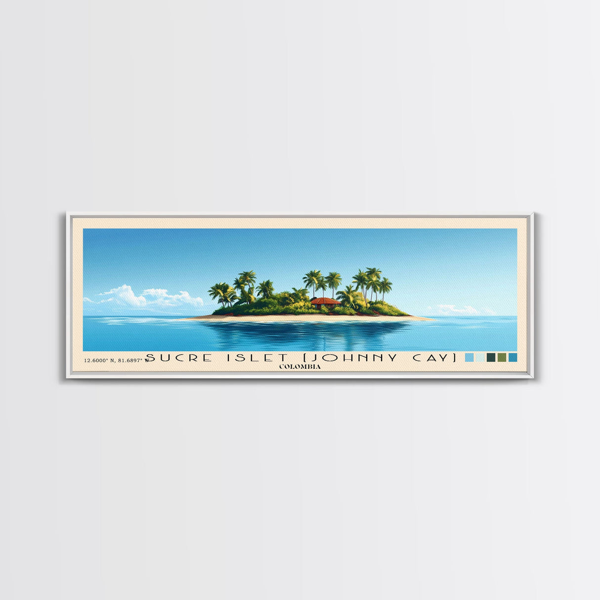 Sucre Islet (Johnny Cay), Colombia Panoramic Beach Print, Vacation Gift, Colombia Wall Art, Framed Canvas Print, Framed Beach Painting