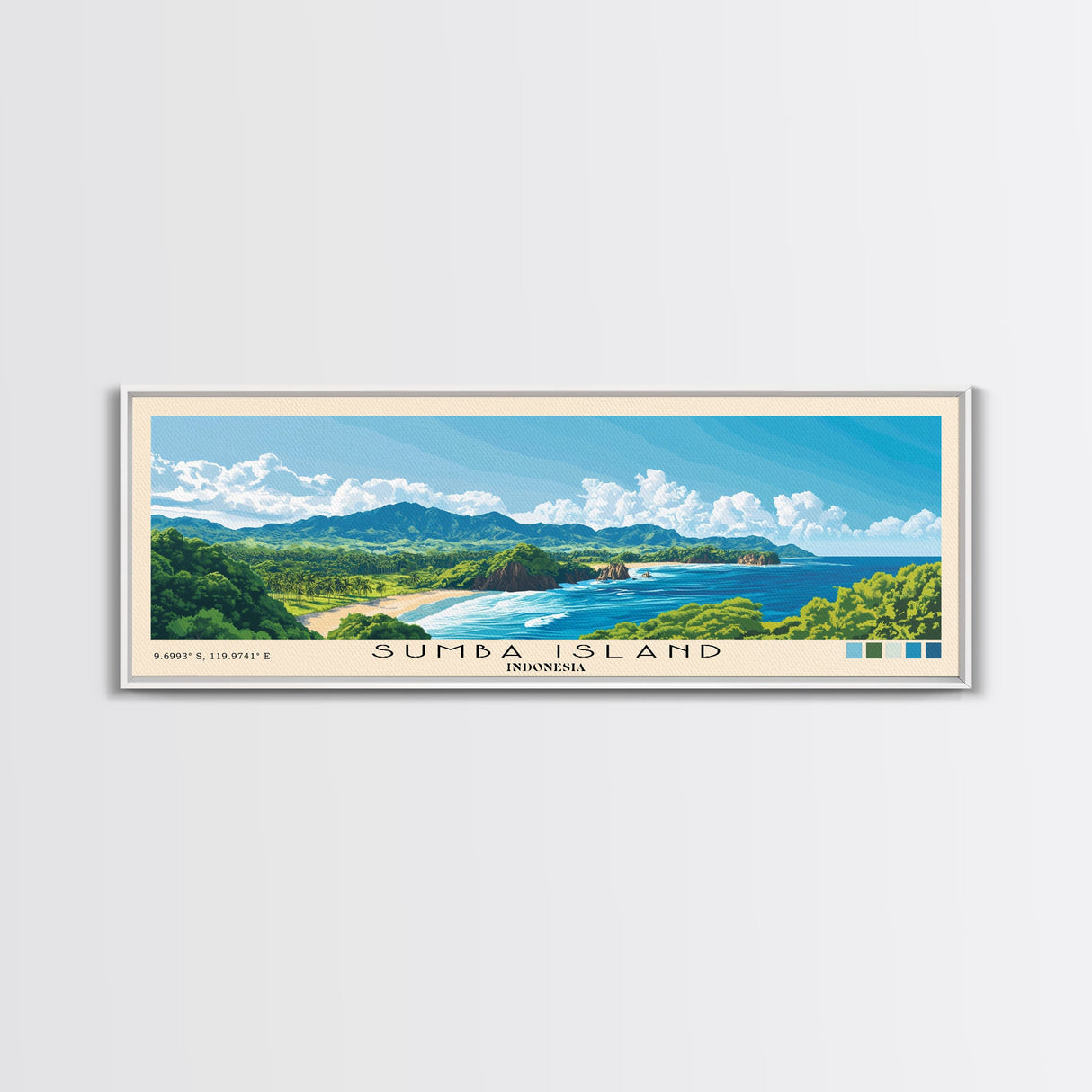 Sumba Island, Indonesia Panoramic Print, Vacation Gift, Indonesia Wall Art, Beach Painting, Beach Decor, Beach Or Lakehouse Art