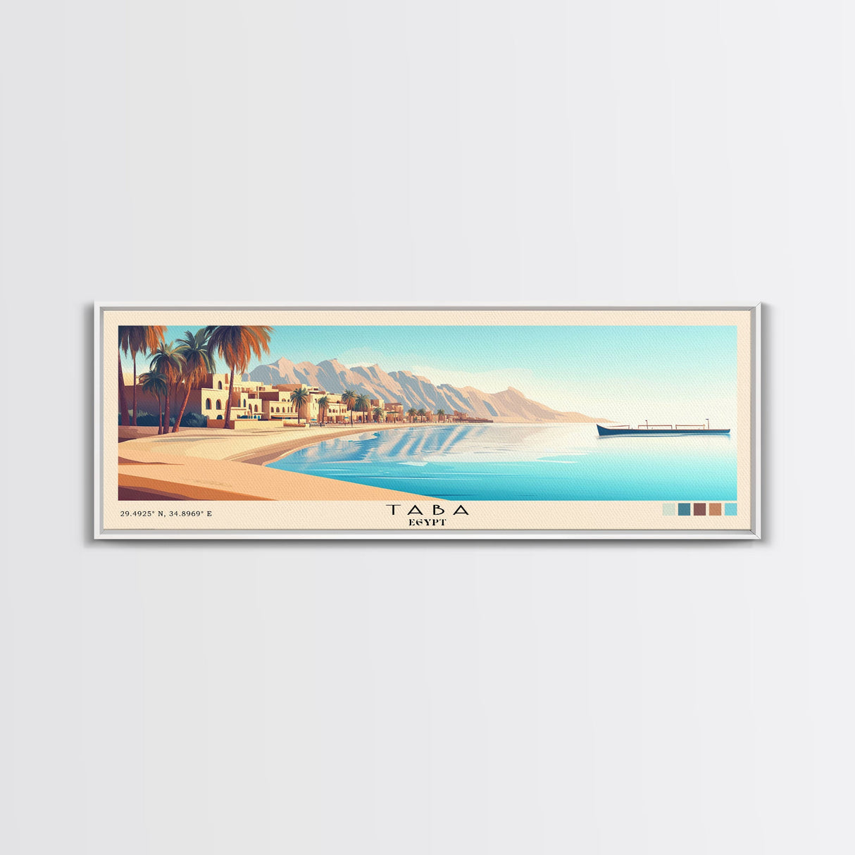 Taba, Egypt Panoramic Print, Vacation Gift, Egypt Wall Art, Beach Painting, Beach Decor, Large Wall Art, Wood Frame Art