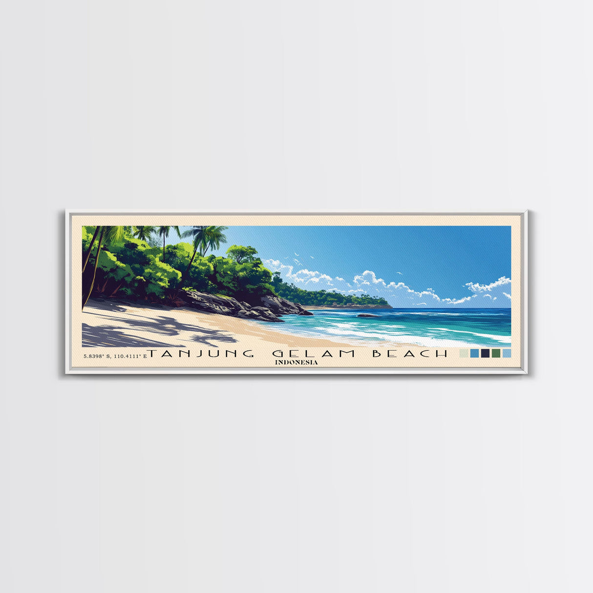 Tanjung Gelam Beach, Indonesia Panoramic Beach Print, Vacation Gift, Indonesia Wall Art, Beach Painting, Beach Decor, Beach Painting